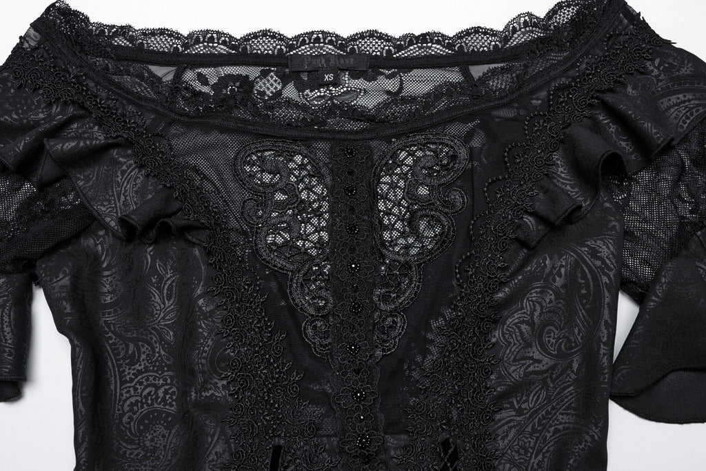 Punk Rave Jezebel Elf Off Shoulder Dress | Lace High-Low Chiffon
