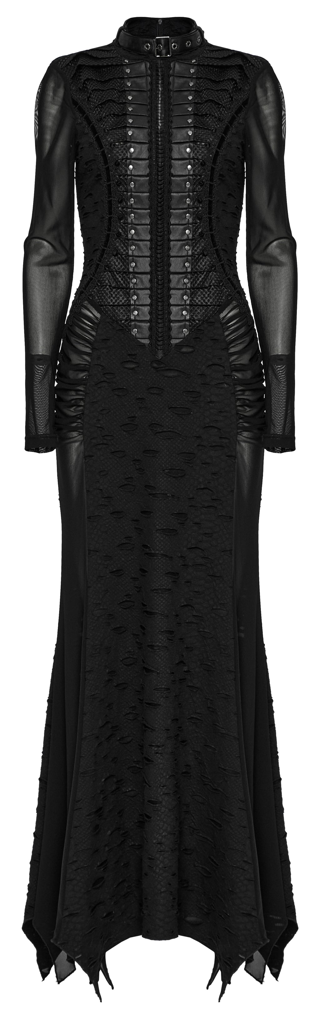 Punk Rave Seraphine Gothic Spinal Lace Panel Maxi Dress – Black