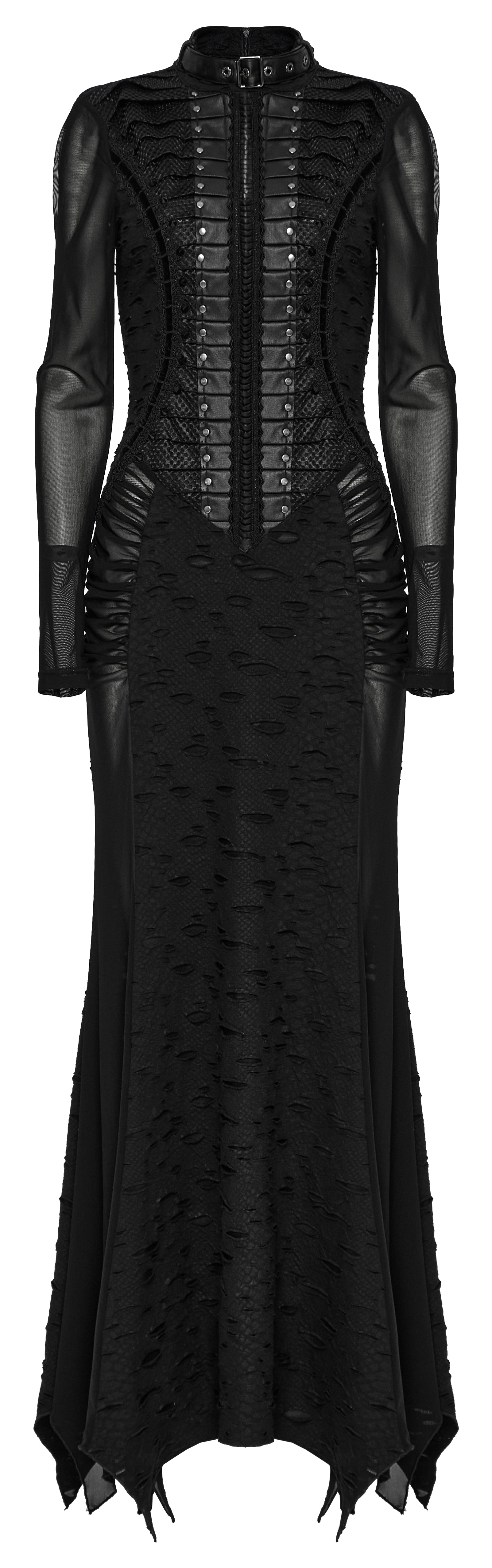Punk Rave Seraphine Gothic Spinal Lace Panel Maxi Dress – Black