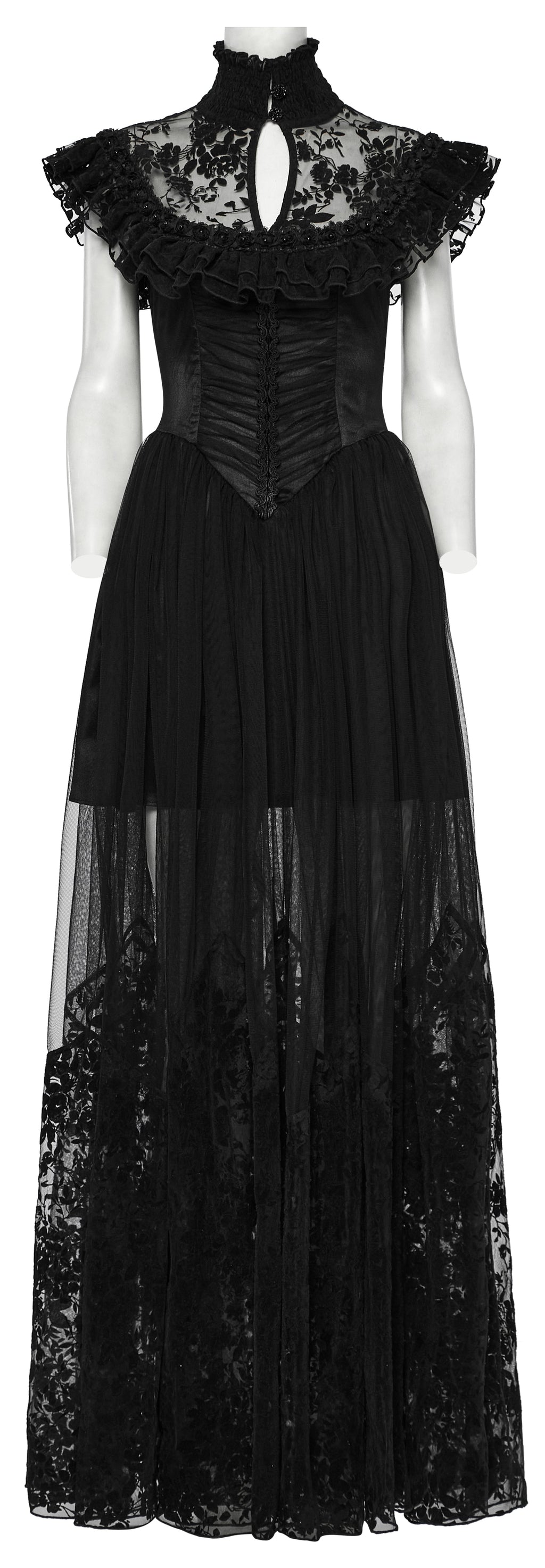 Punk Rave Seraphina Goth Dress – Velvet Floral Mesh Flying Sleeve