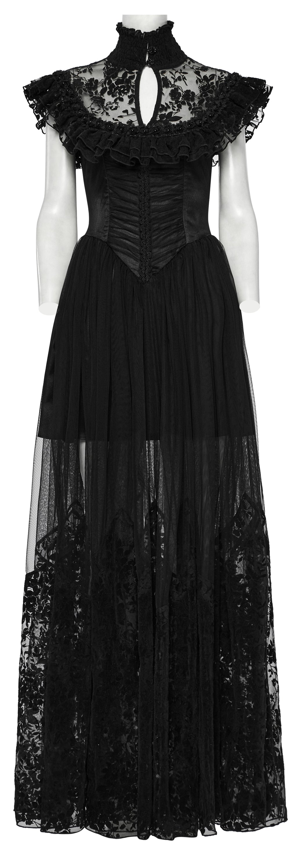Punk Rave Seraphina Goth Dress – Velvet Floral Mesh Flying Sleeve