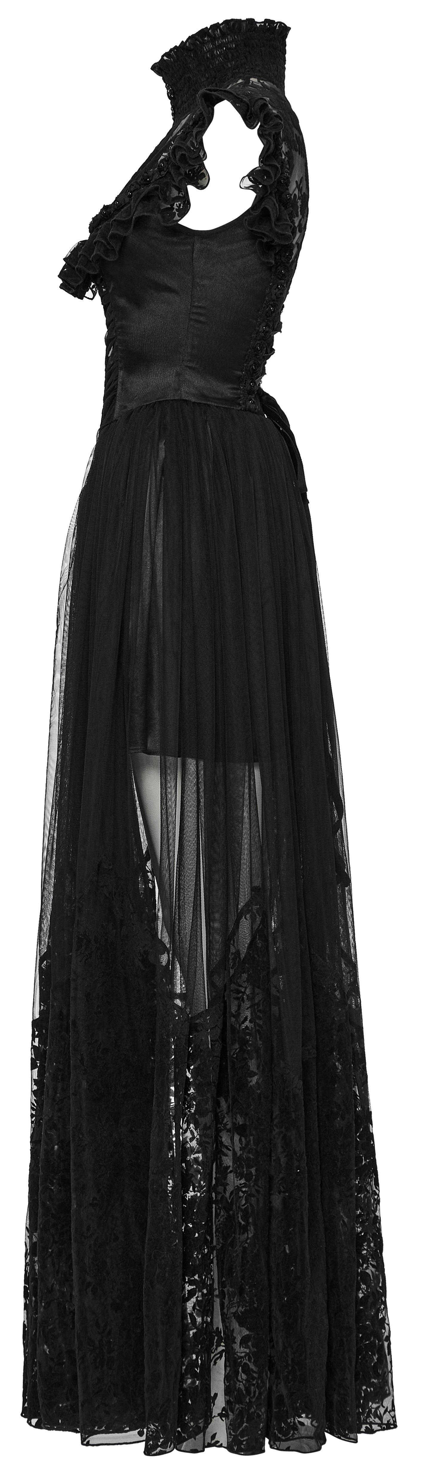 Punk Rave Seraphina Goth Dress – Velvet Floral Mesh Flying Sleeve