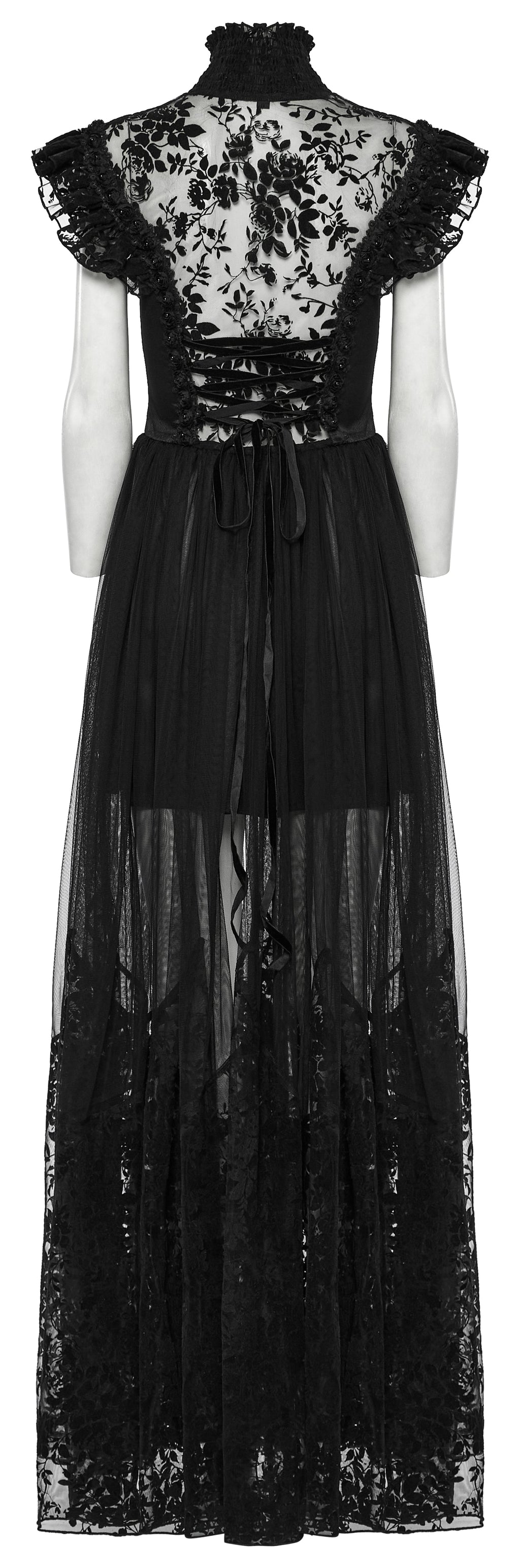 Punk Rave Seraphina Goth Dress – Velvet Floral Mesh Flying Sleeve
