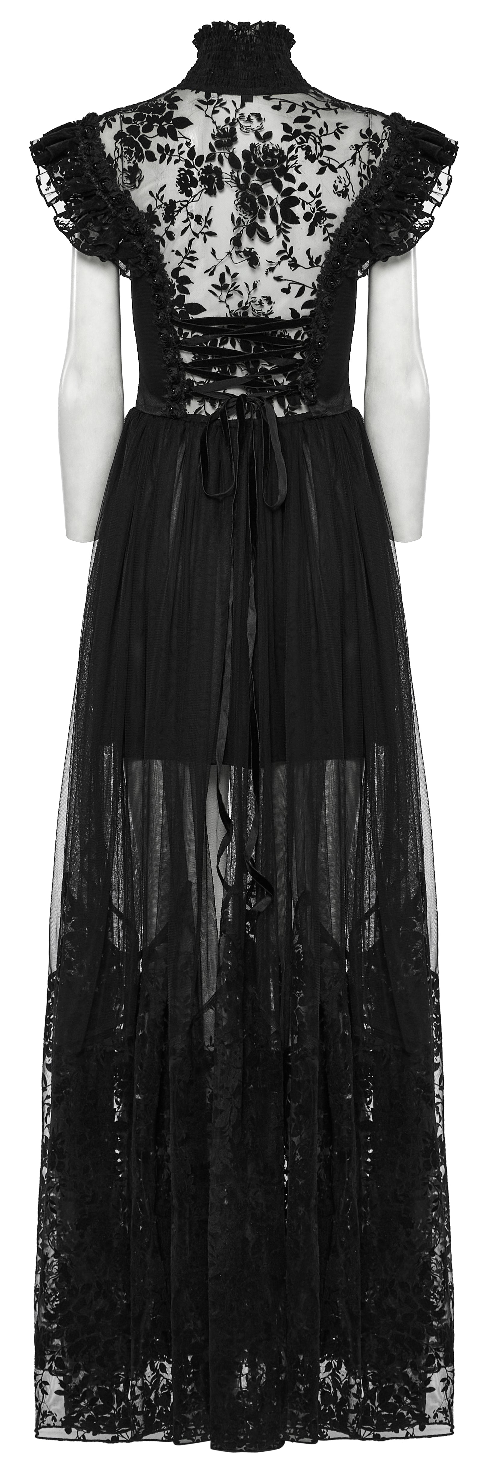 Punk Rave Seraphina Goth Dress – Velvet Floral Mesh Flying Sleeve