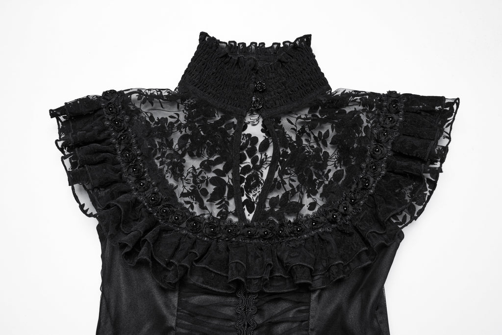 Punk Rave Seraphina Goth Dress – Velvet Floral Mesh Flying Sleeve