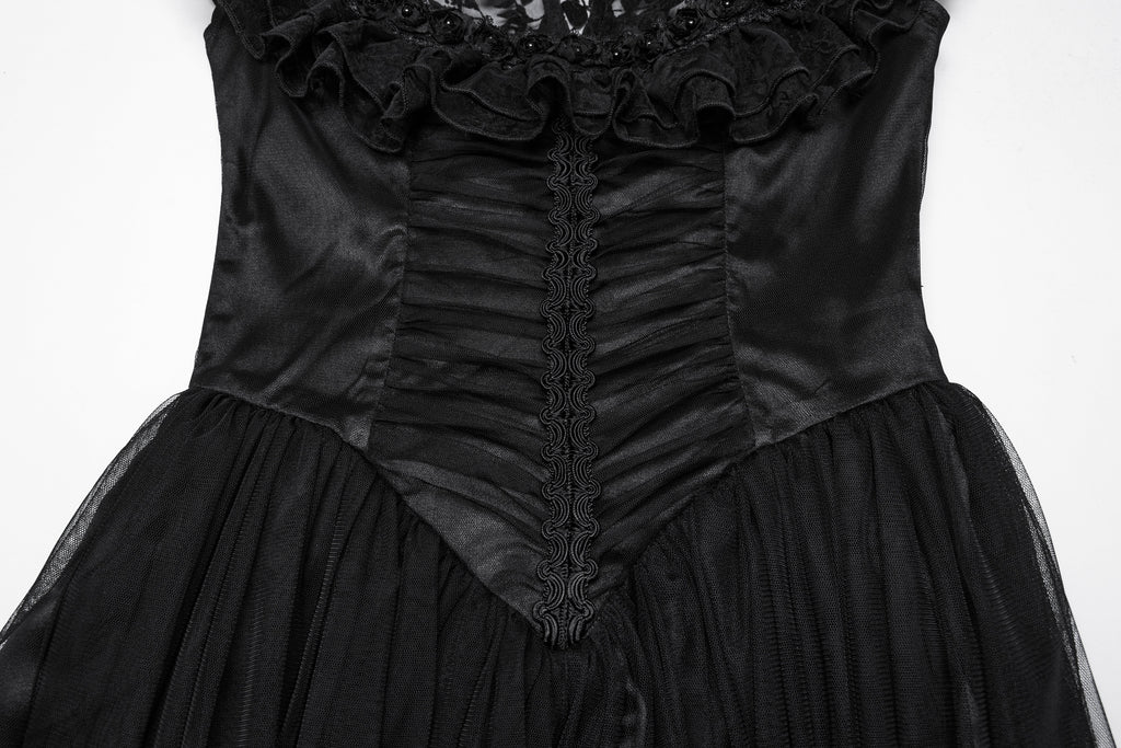 Punk Rave Seraphina Goth Dress – Velvet Floral Mesh Flying Sleeve