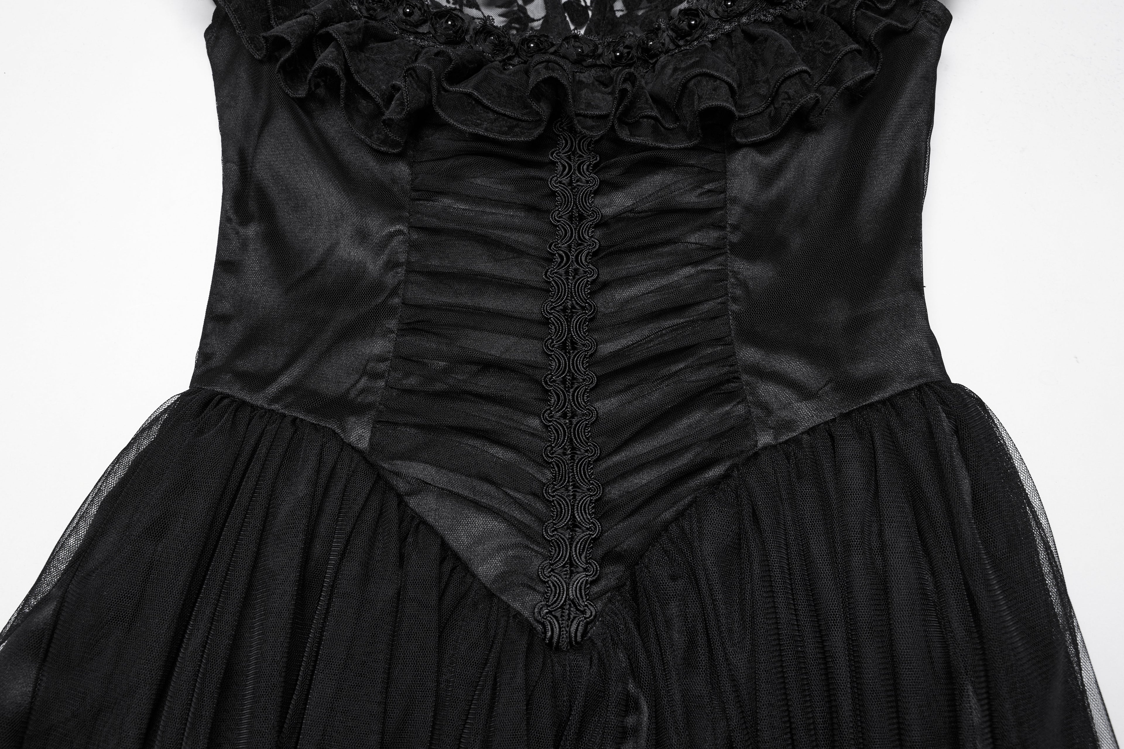 Punk Rave Seraphina Goth Dress – Velvet Floral Mesh Flying Sleeve