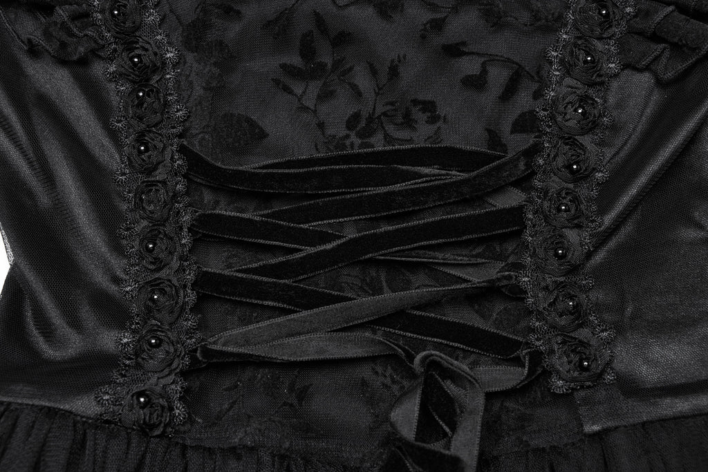 Punk Rave Seraphina Goth Dress – Velvet Floral Mesh Flying Sleeve