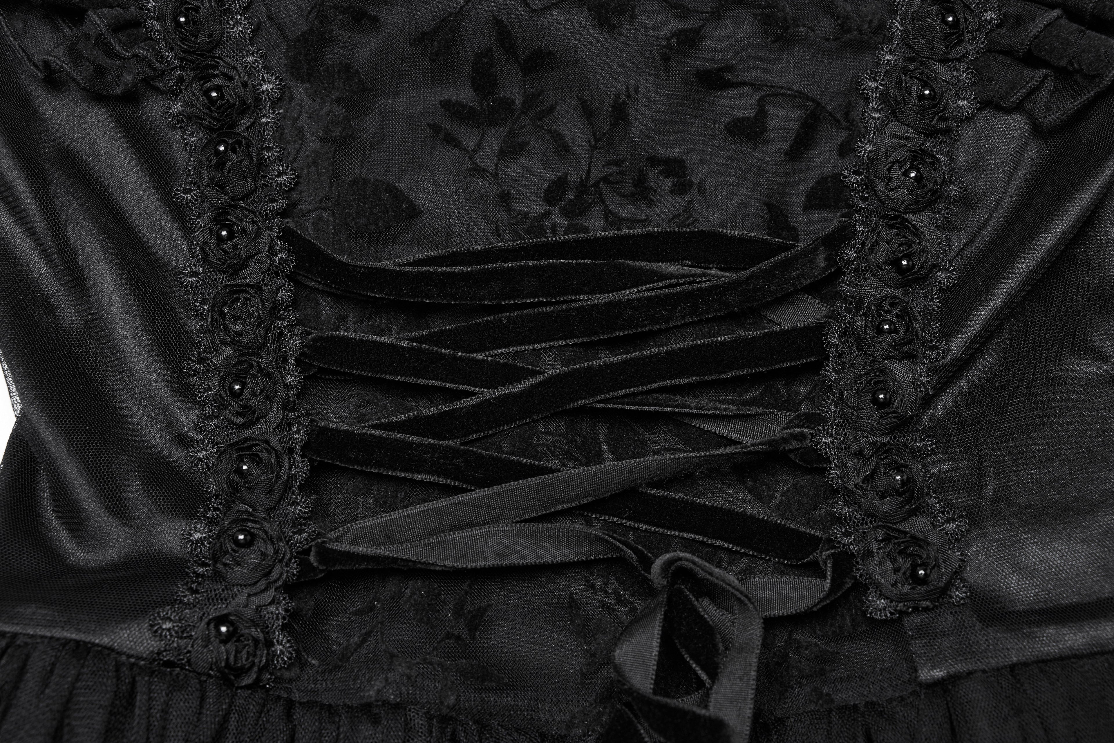 Punk Rave Seraphina Goth Dress – Velvet Floral Mesh Flying Sleeve