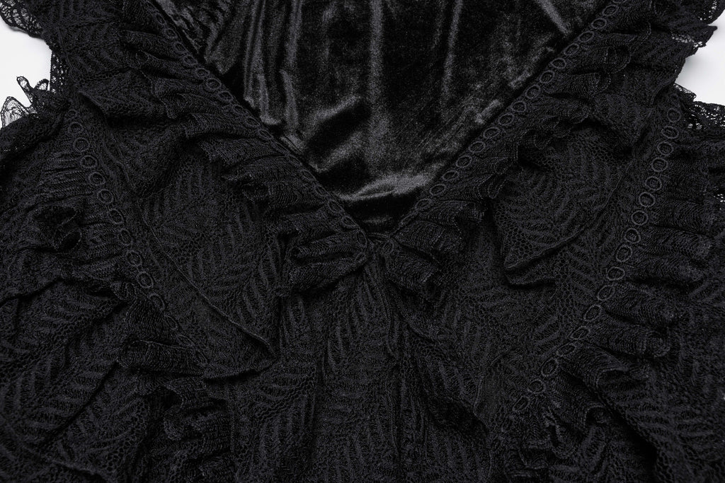 Punk Rave Nera Goth Dynamic Skirt – Velvet and Lace Mesh Mini Skirt