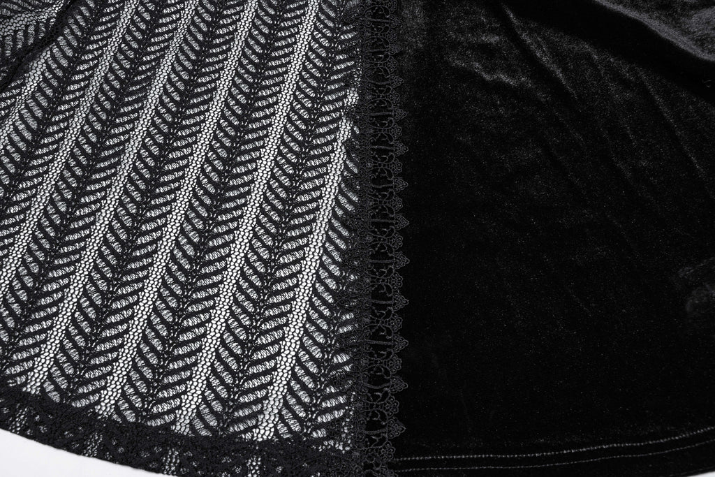 Punk Rave Nera Goth Dynamic Skirt – Velvet and Lace Mesh Mini Skirt