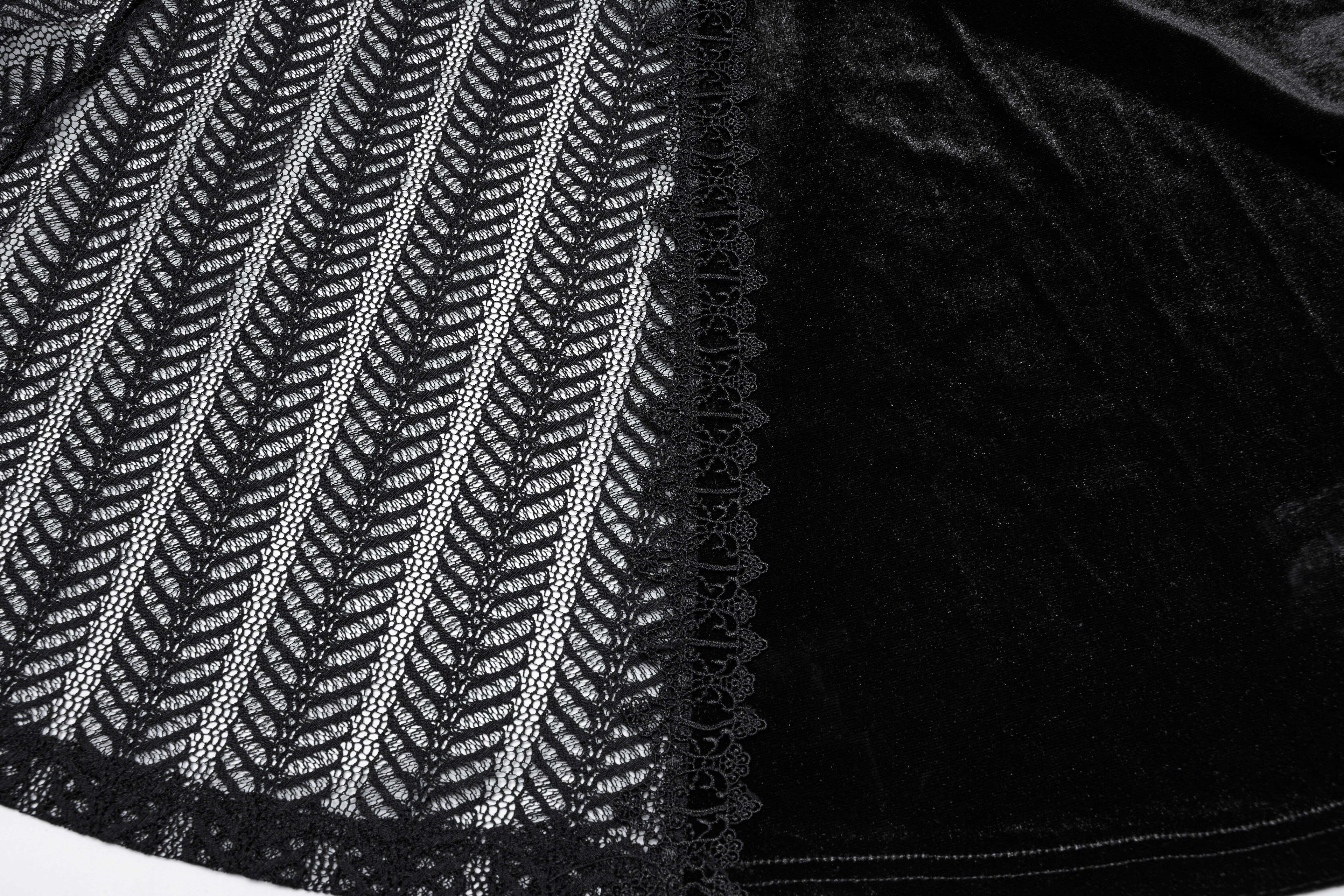 Punk Rave Nera Goth Dynamic Skirt – Velvet and Lace Mesh Mini Skirt