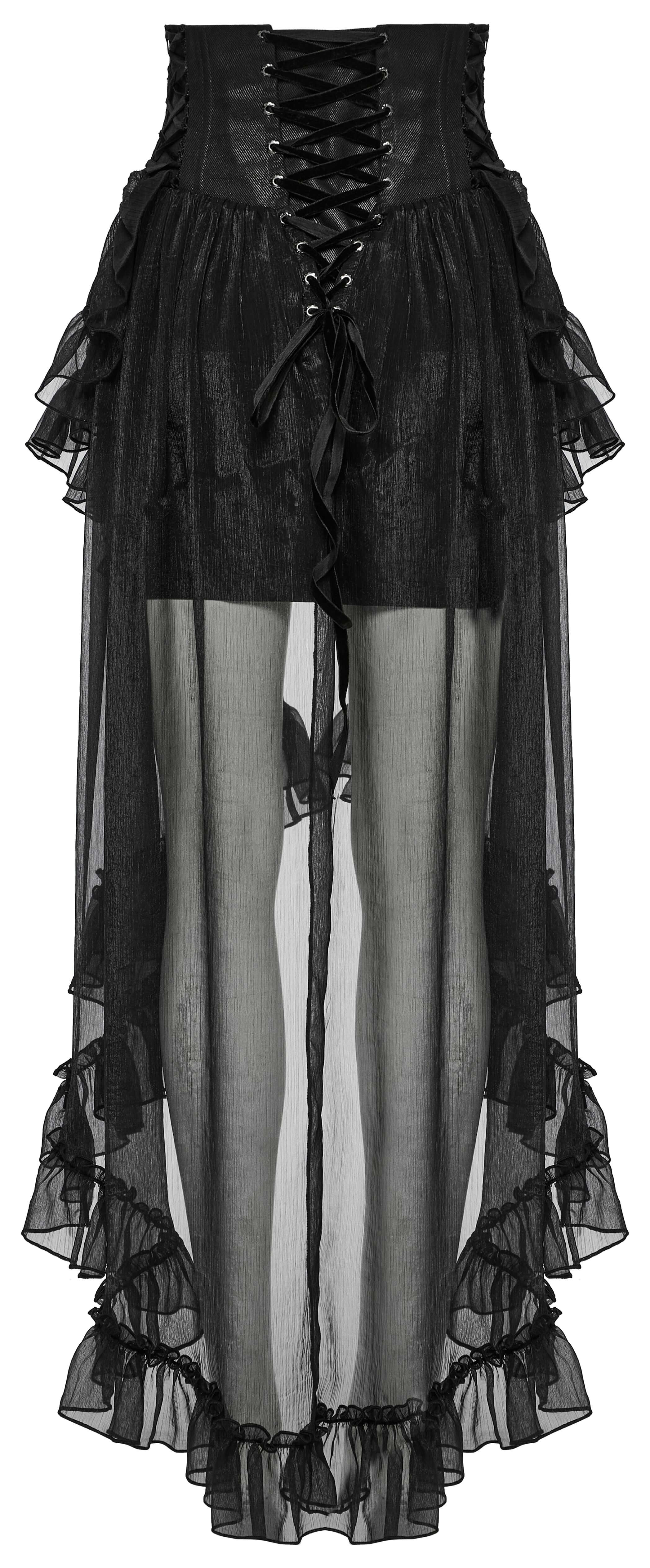 Punk Rave Dila Romantic Chiffon Skirt – Gothic Black Twill & Lace