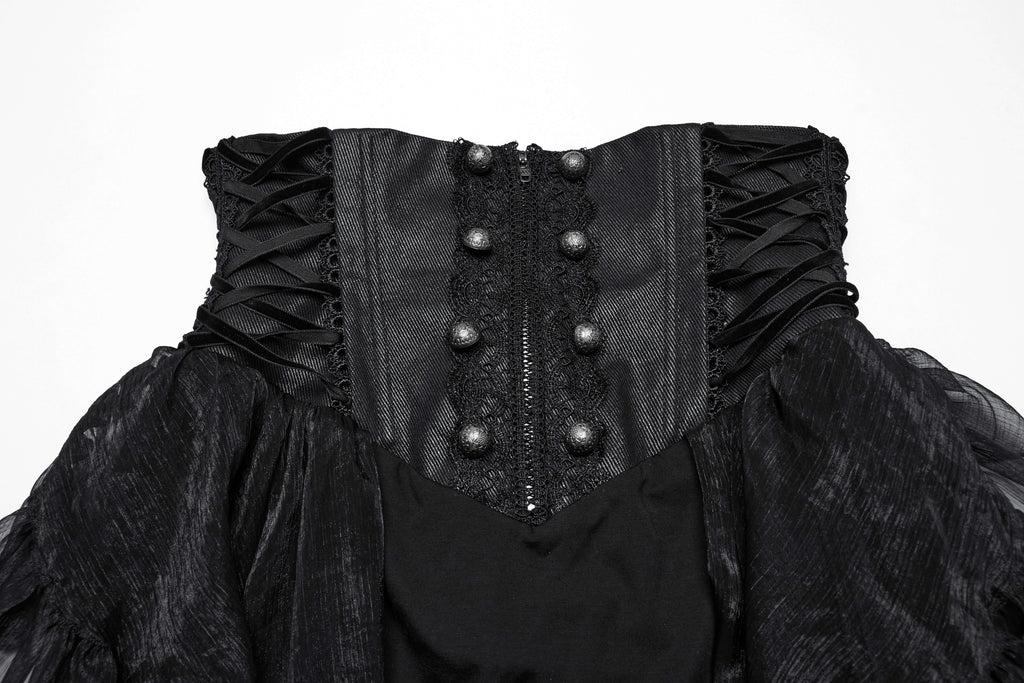 Punk Rave Dila Romantic Chiffon Skirt – Gothic Black Twill & Lace