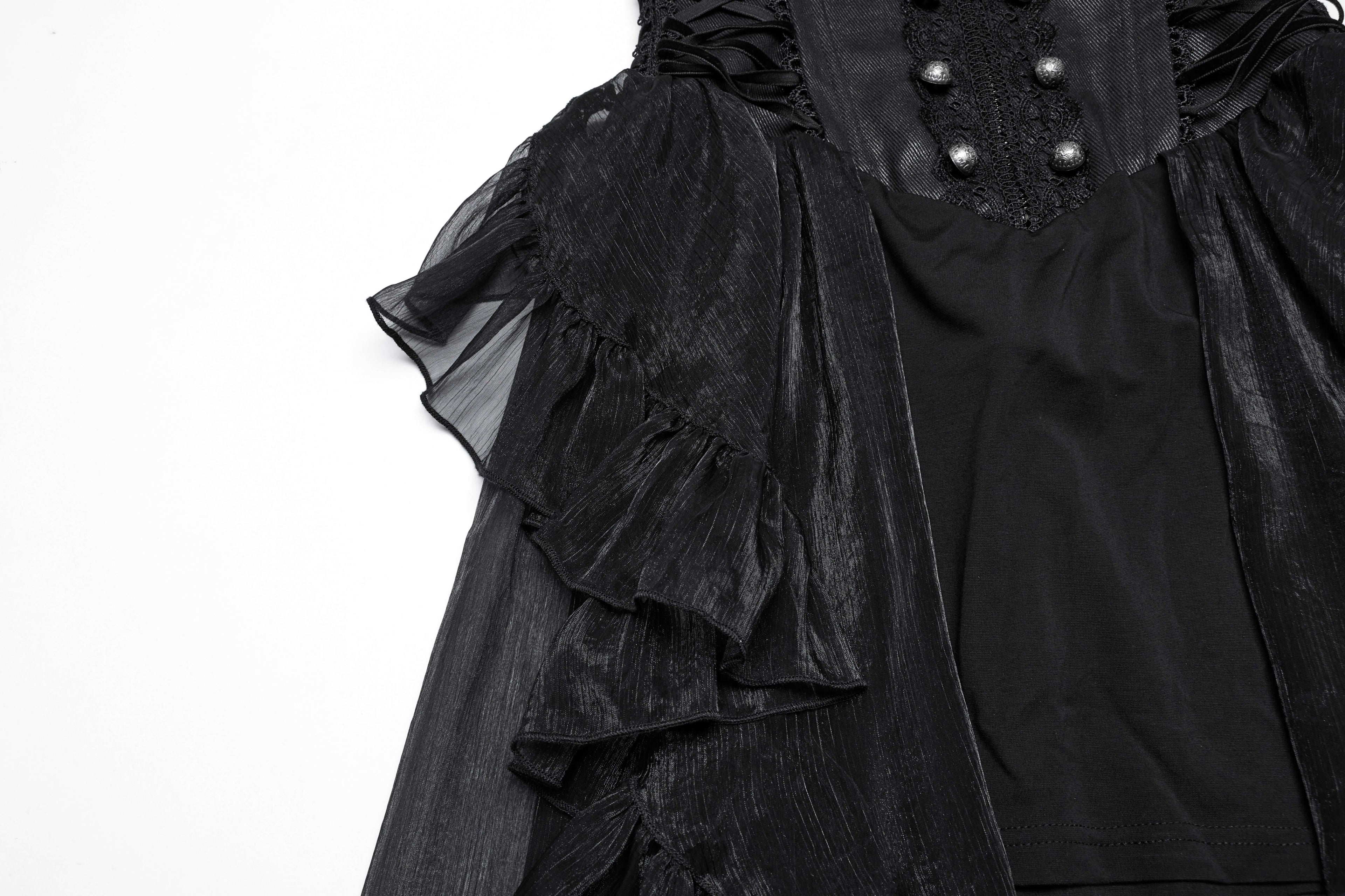 Punk Rave Dila Romantic Chiffon Skirt – Gothic Black Twill & Lace