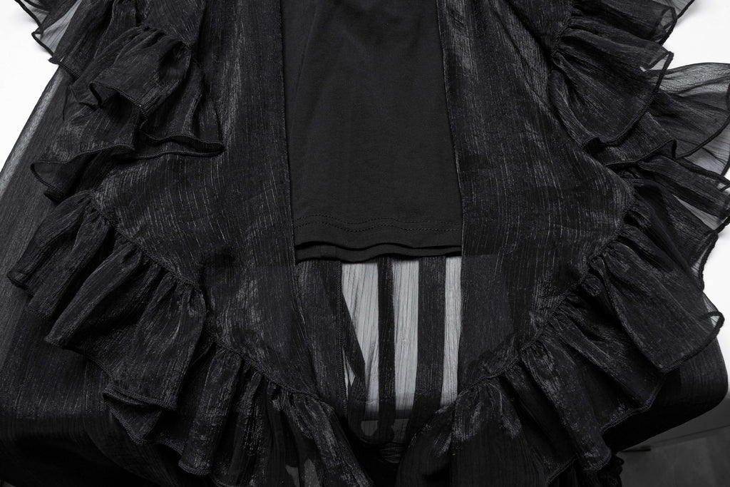 Punk Rave Dila Romantic Chiffon Skirt – Gothic Black Twill & Lace