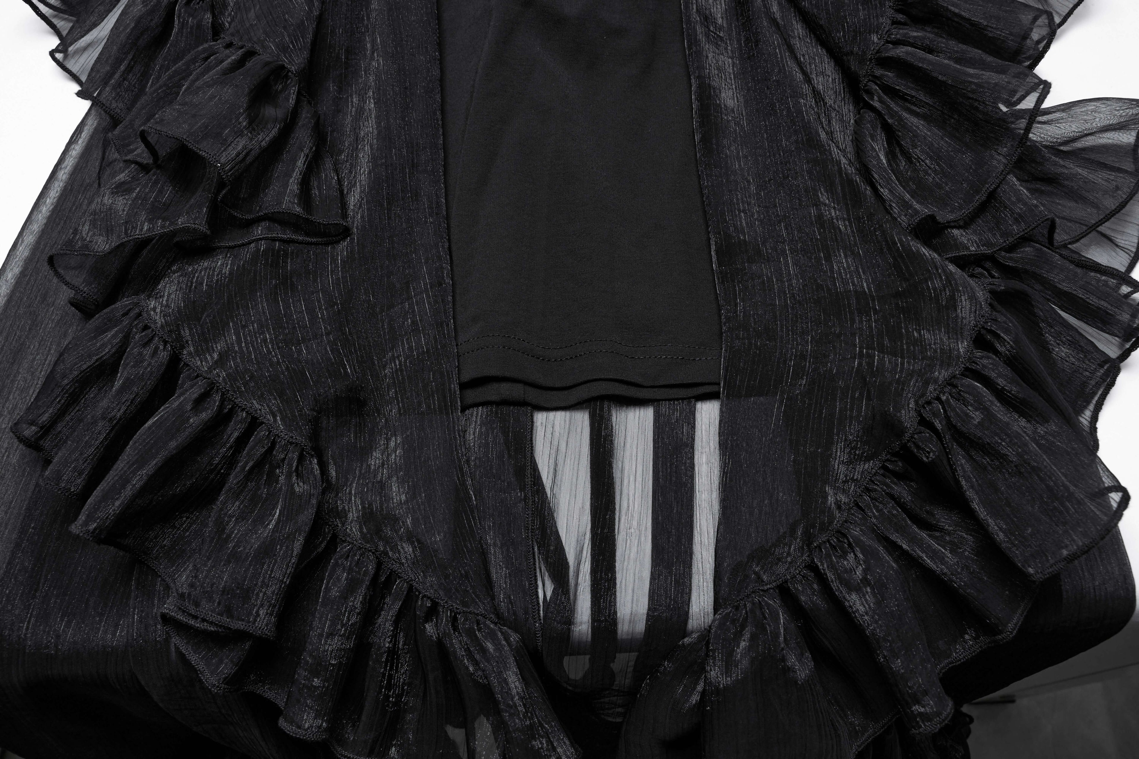 Punk Rave Dila Romantic Chiffon Skirt – Gothic Black Twill & Lace