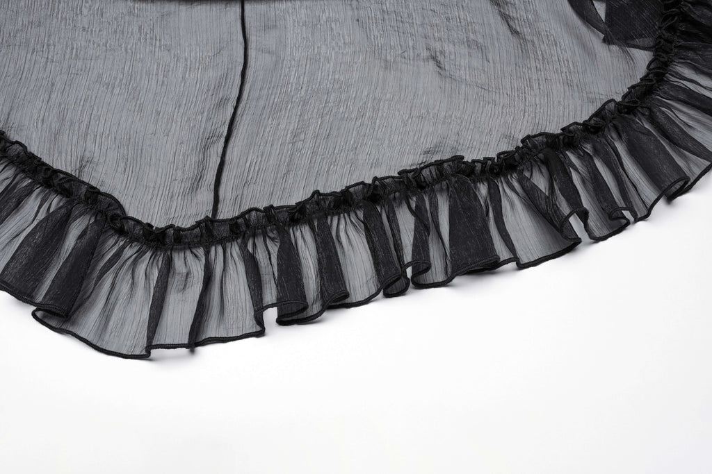 Punk Rave Dila Romantic Chiffon Skirt – Gothic Black Twill & Lace