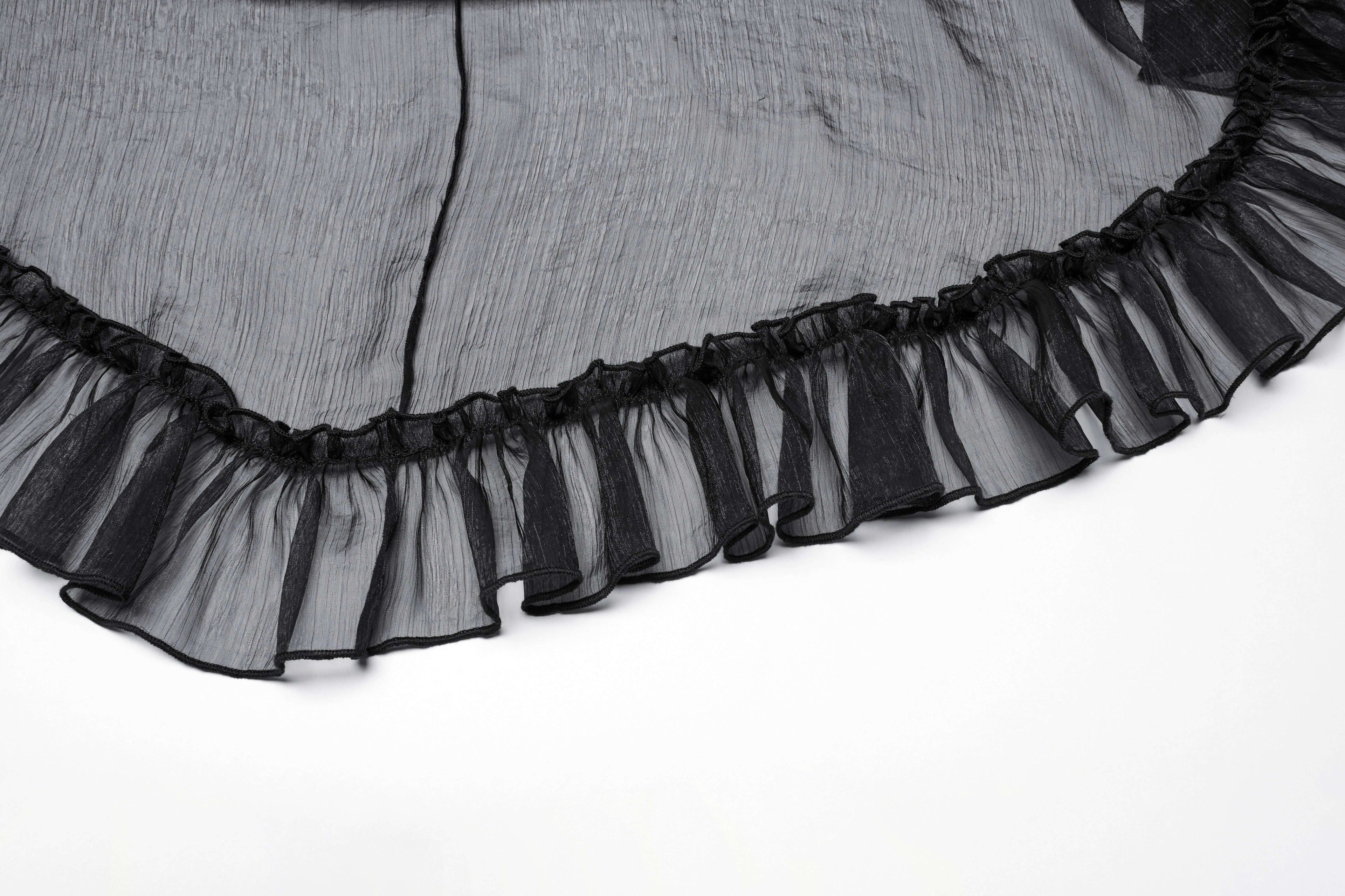 Punk Rave Dila Romantic Chiffon Skirt – Gothic Black Twill & Lace