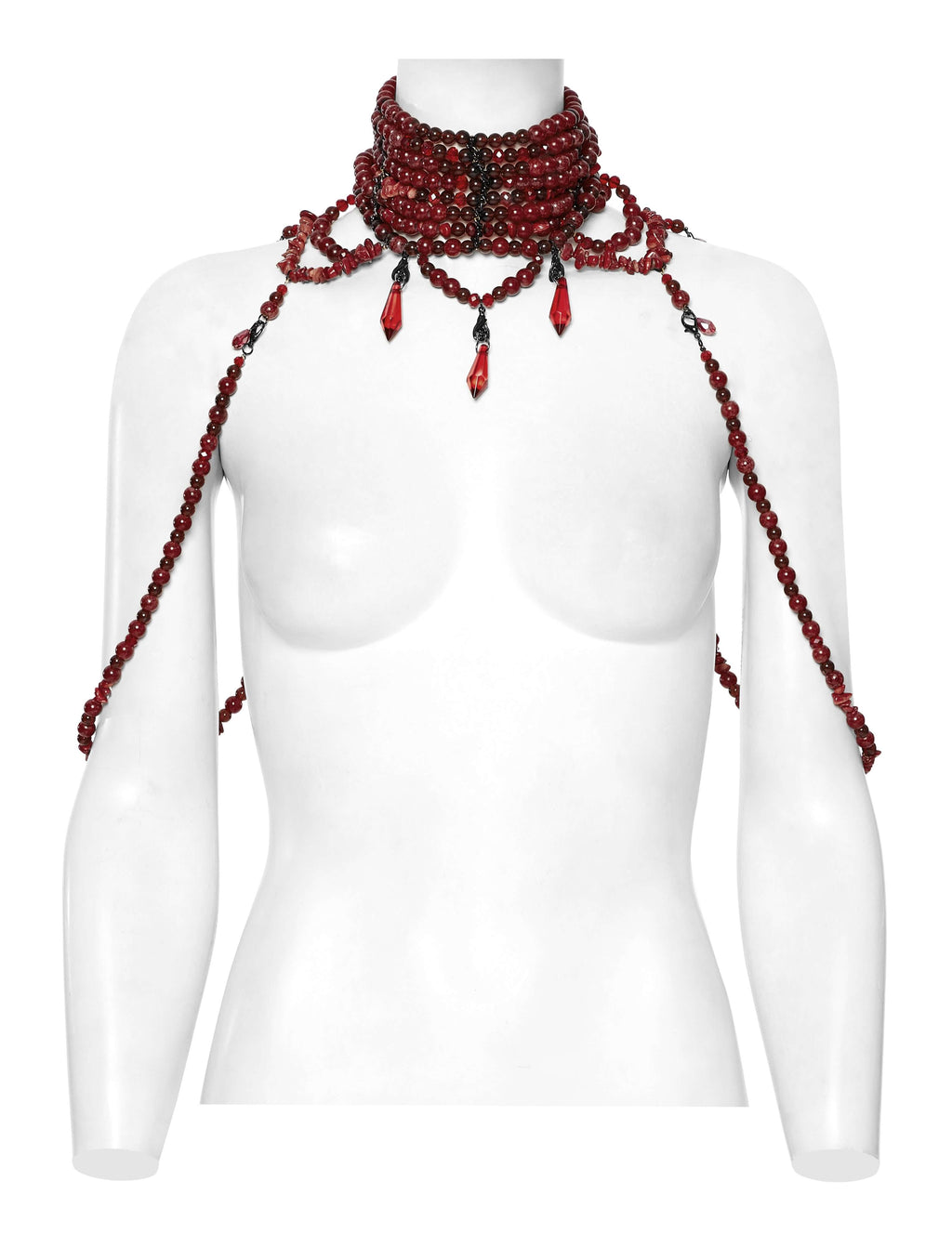 Punk Rave Dark Night Vampire Cloak – Red Chiffon & Crystal Necklace Set