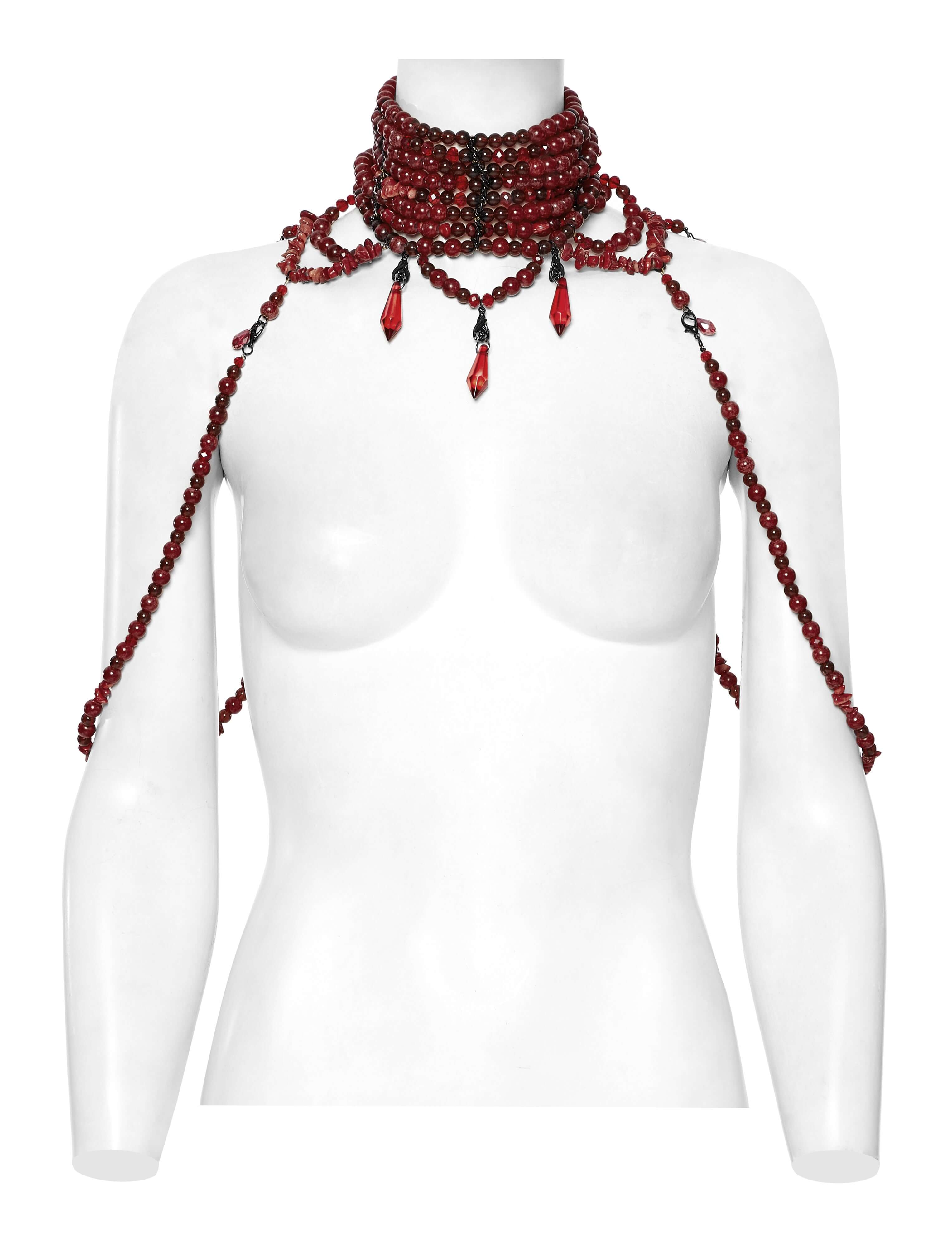 Punk Rave Dark Night Vampire Cloak – Red Chiffon & Crystal Necklace Set