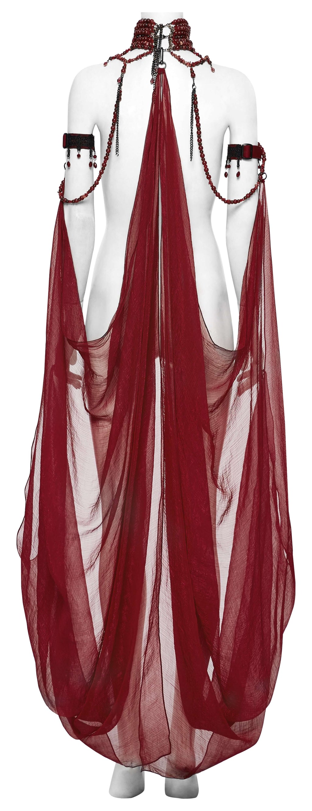 Punk Rave Dark Night Vampire Cloak – Red Chiffon & Crystal Necklace Set