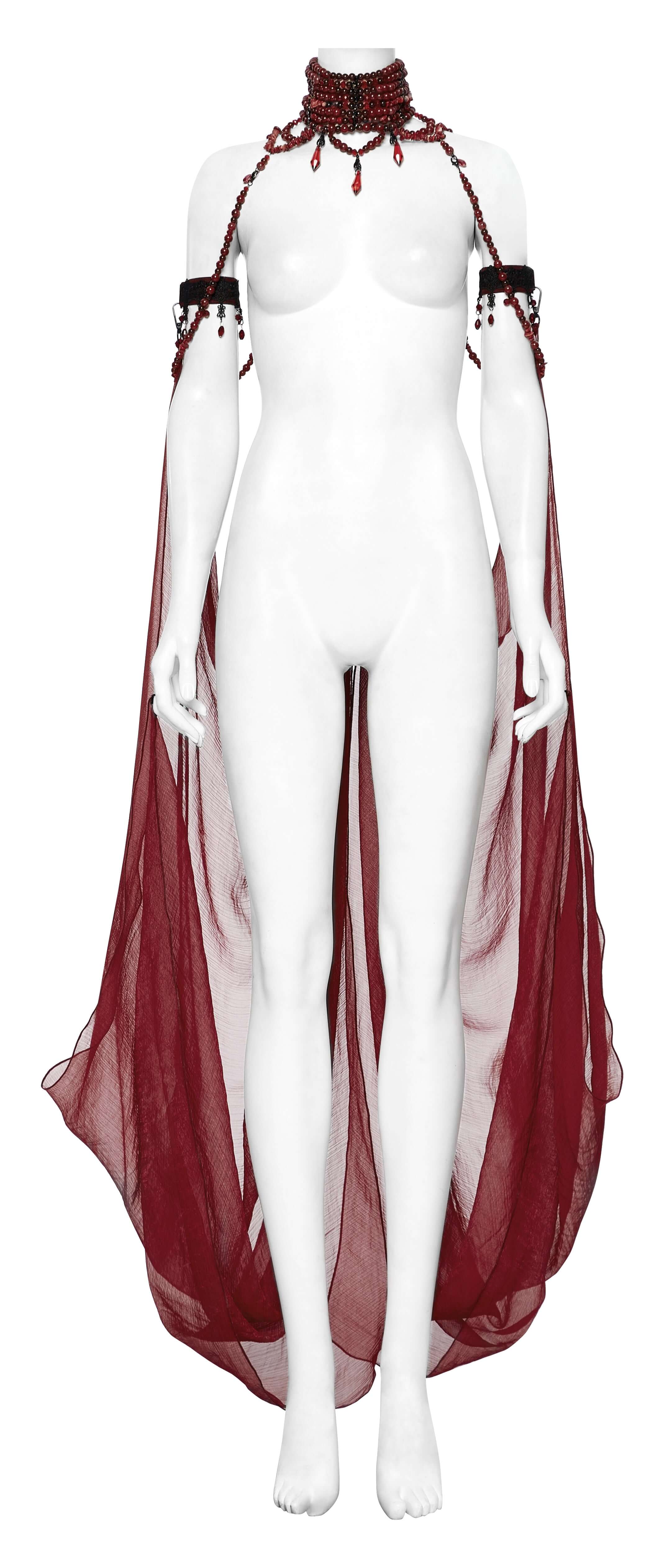 Punk Rave Dark Night Vampire Cloak – Red Chiffon & Crystal Necklace Set