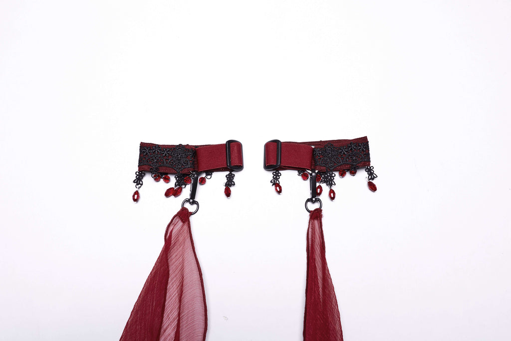 Punk Rave Dark Night Vampire Cloak – Red Chiffon & Crystal Necklace Set