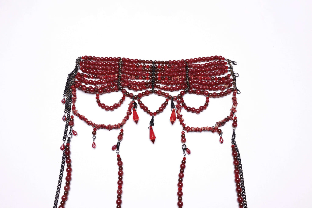 Punk Rave Dark Night Vampire Cloak – Red Chiffon & Crystal Necklace Set
