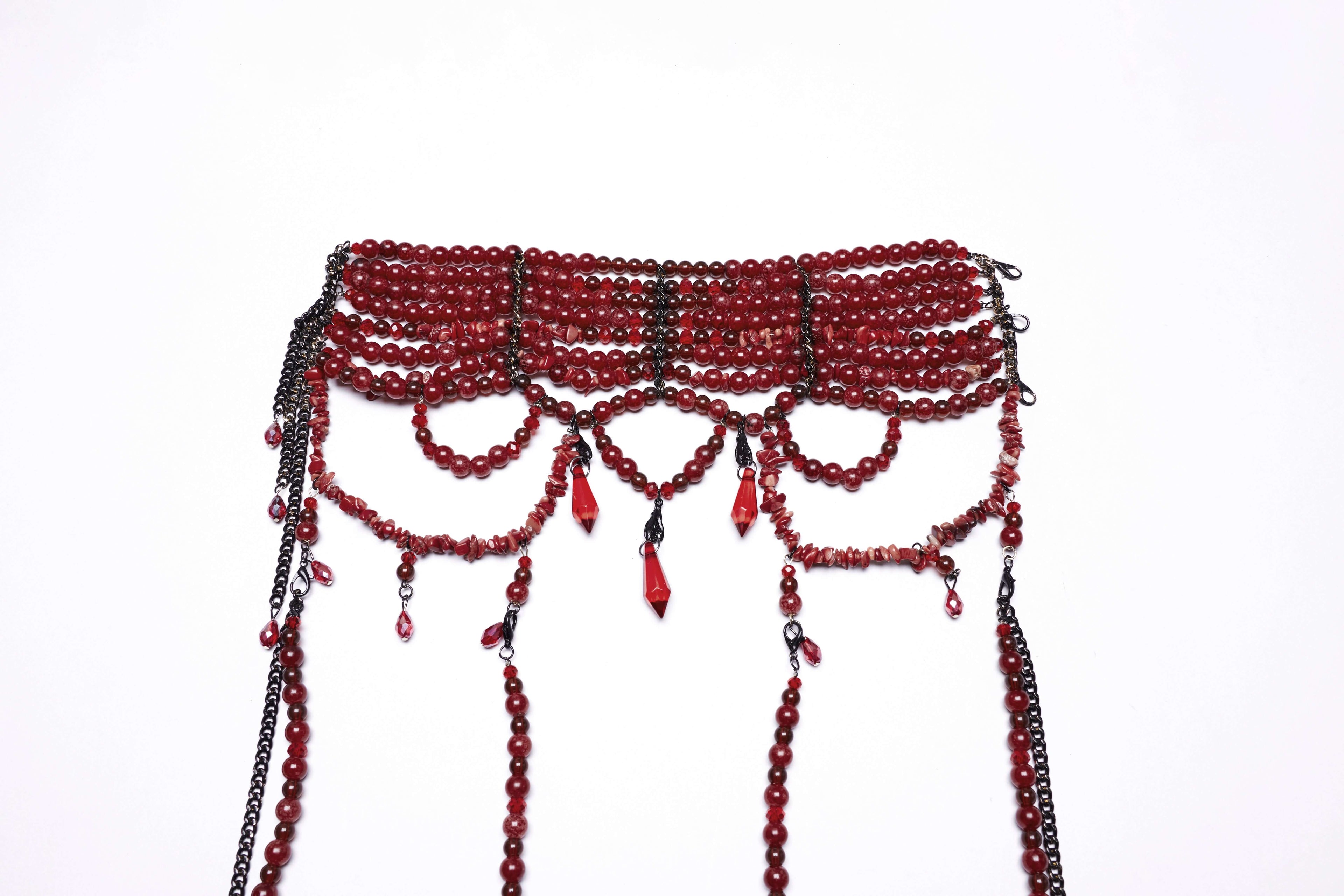 Punk Rave Dark Night Vampire Cloak – Red Chiffon & Crystal Necklace Set