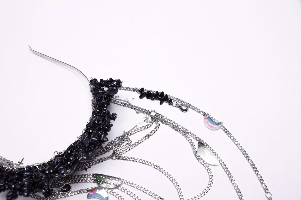 Punk Rave Effie Black Crystal Headband – Gothic Gemstone Crown