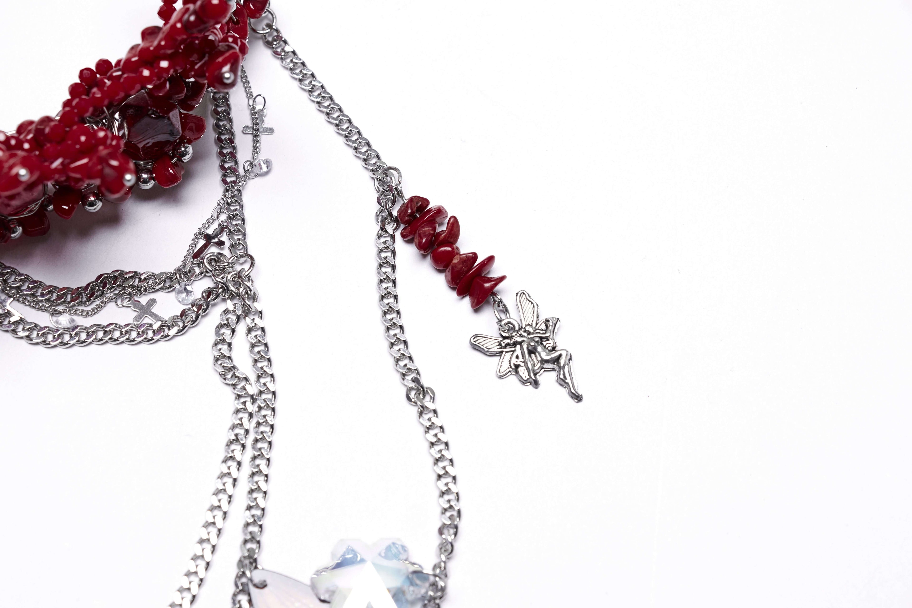 Punk Rave Effie Red Crystal Gothic Headband with Chain Tassels