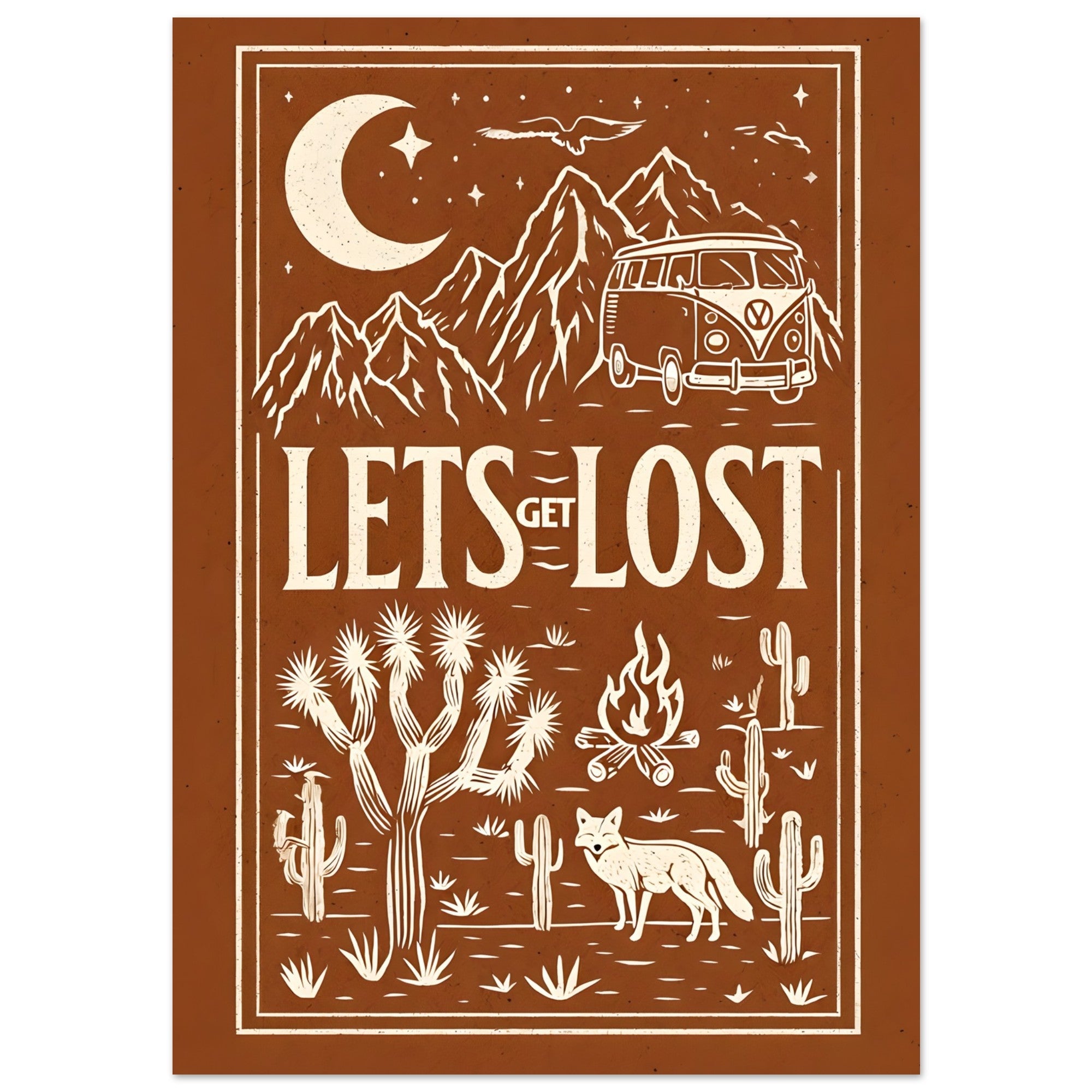 Let’s Get Lost Poster – Retro Travel Wall Art – Wanderlust Camper Van Print