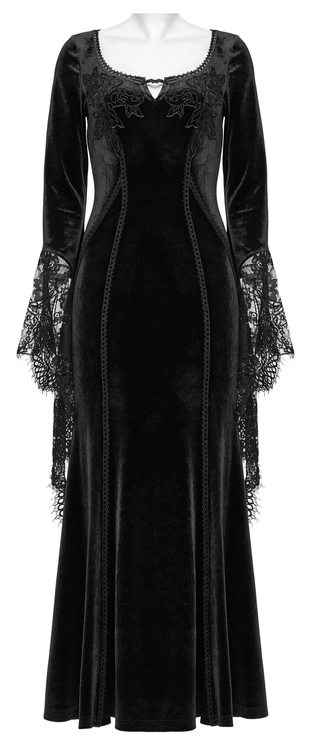 Punk Rave Isolde Velvet Lace Sleeve Goth Dress | Black Corset Gown