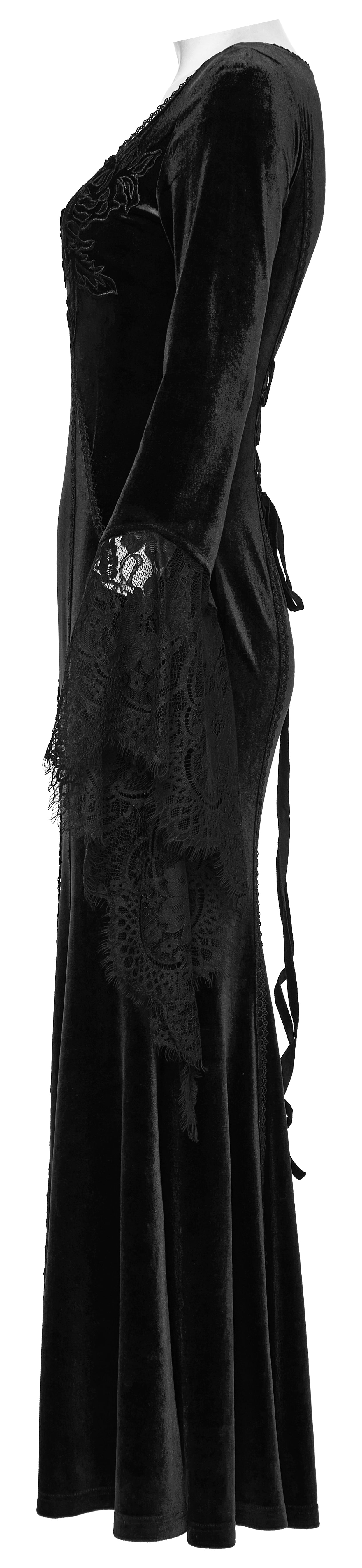 Punk Rave Isolde Velvet Lace Sleeve Goth Dress | Black Corset Gown