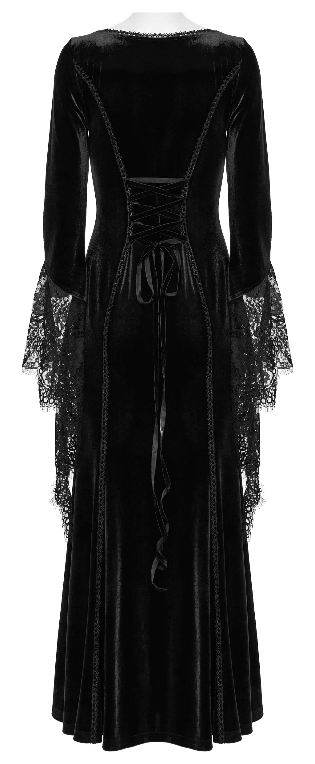 Punk Rave Isolde Velvet Lace Sleeve Goth Dress | Black Corset Gown