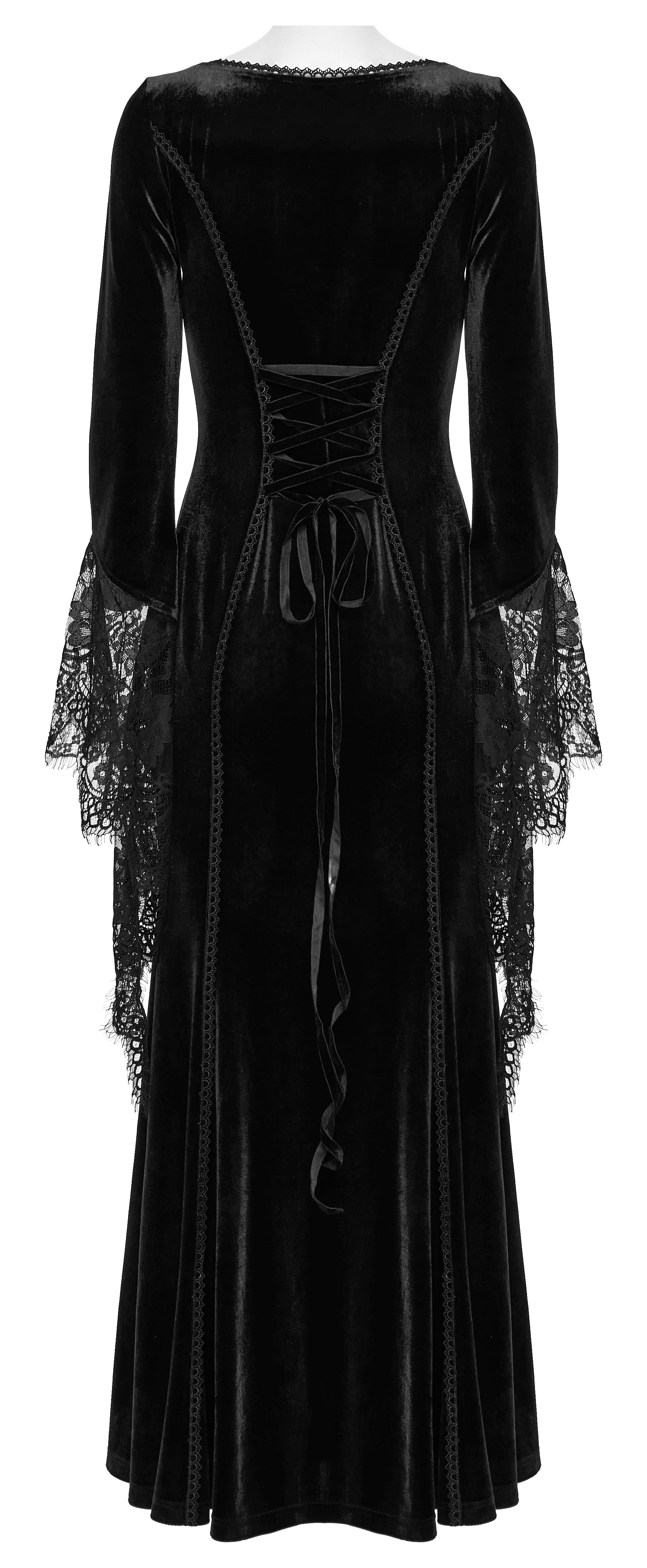 Punk Rave Isolde Velvet Lace Sleeve Goth Dress | Black Corset Gown
