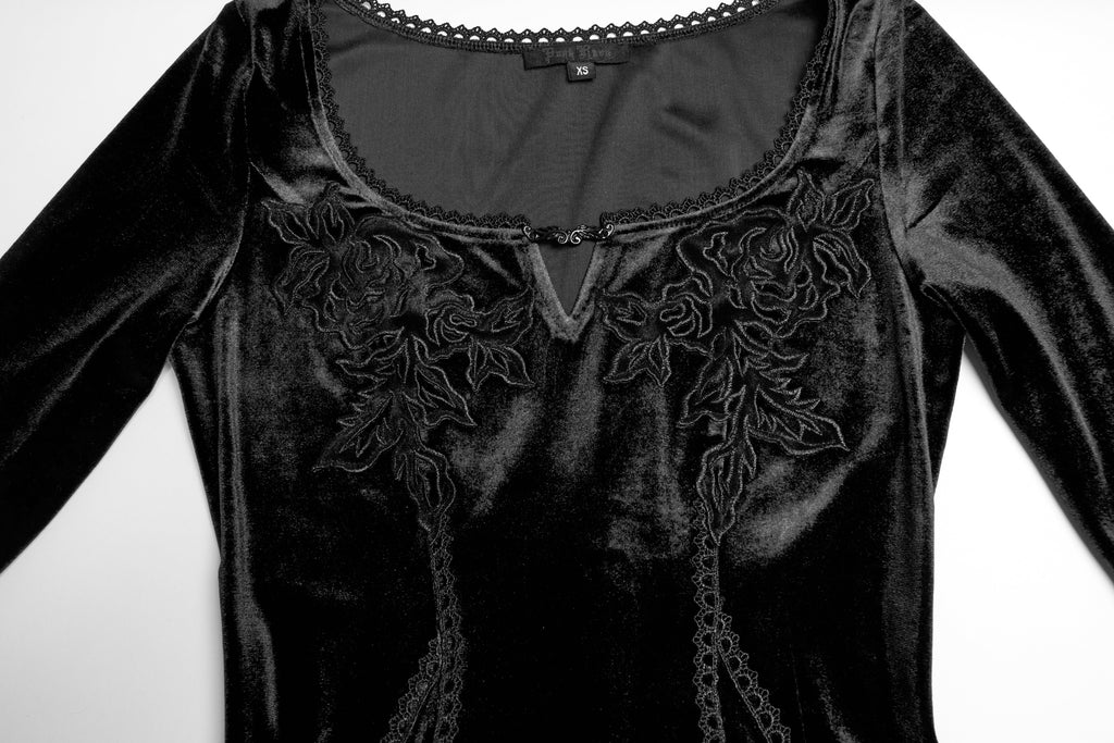 Punk Rave Isolde Velvet Lace Sleeve Goth Dress | Black Corset Gown