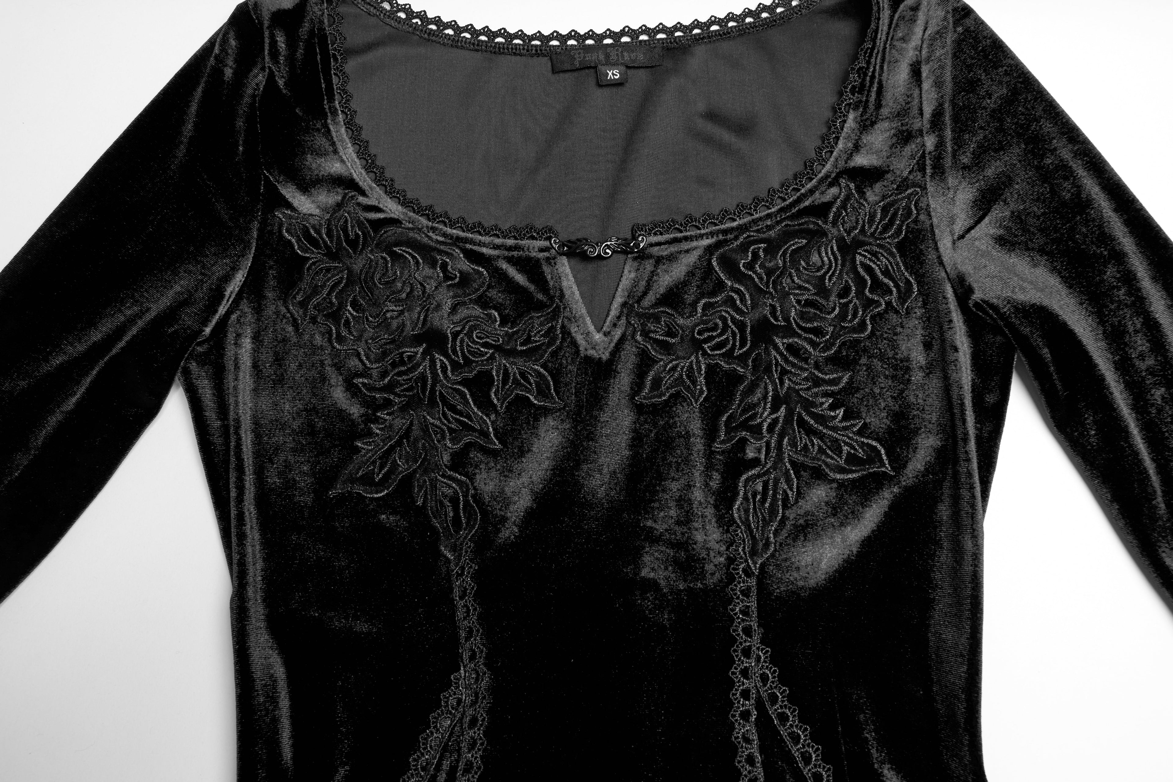 Punk Rave Isolde Velvet Lace Sleeve Goth Dress | Black Corset Gown