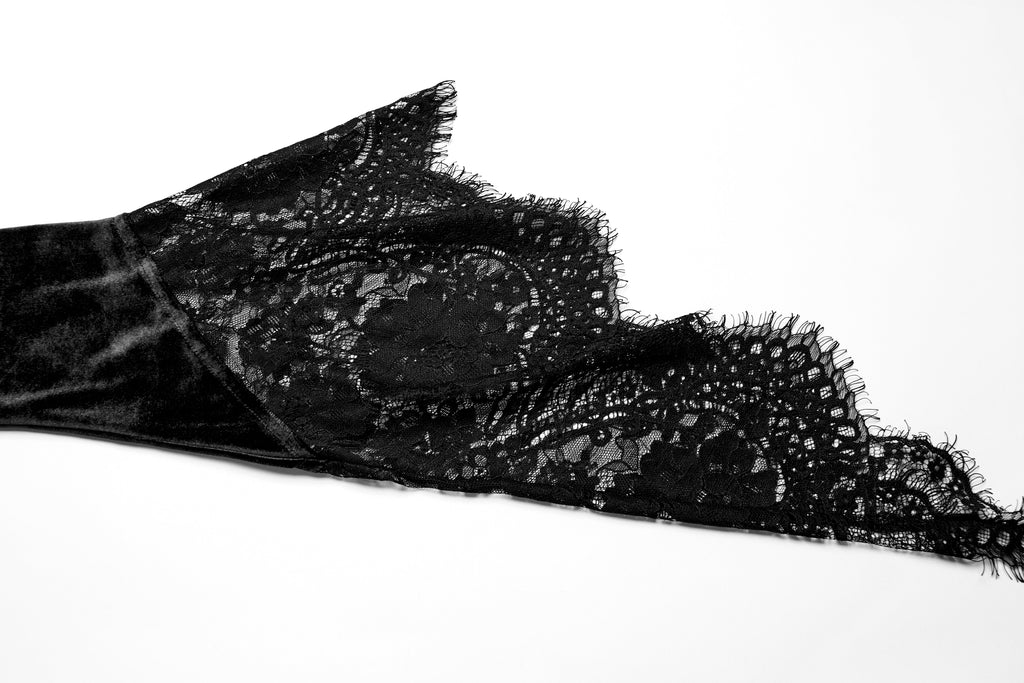 Punk Rave Isolde Velvet Lace Sleeve Goth Dress | Black Corset Gown