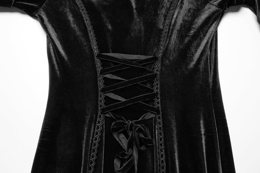 Punk Rave Isolde Velvet Lace Sleeve Goth Dress | Black Corset Gown
