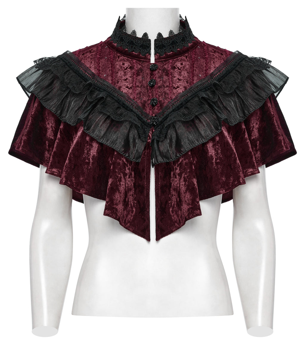 Punk Rave Elysia Velvet Ruffle Goth Shawl – Crimson Red & Black