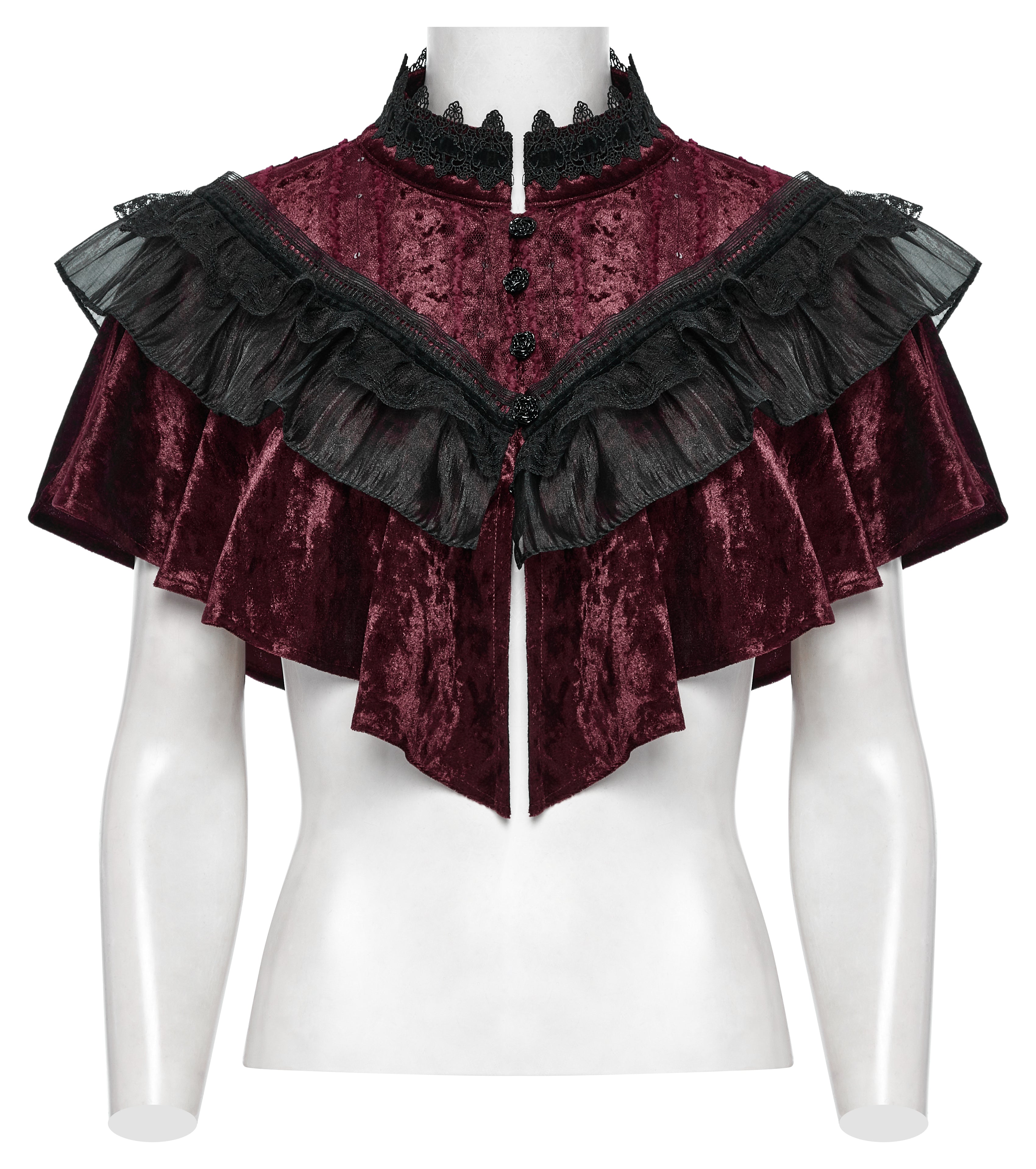 Punk Rave Elysia Velvet Ruffle Goth Shawl – Crimson Red & Black