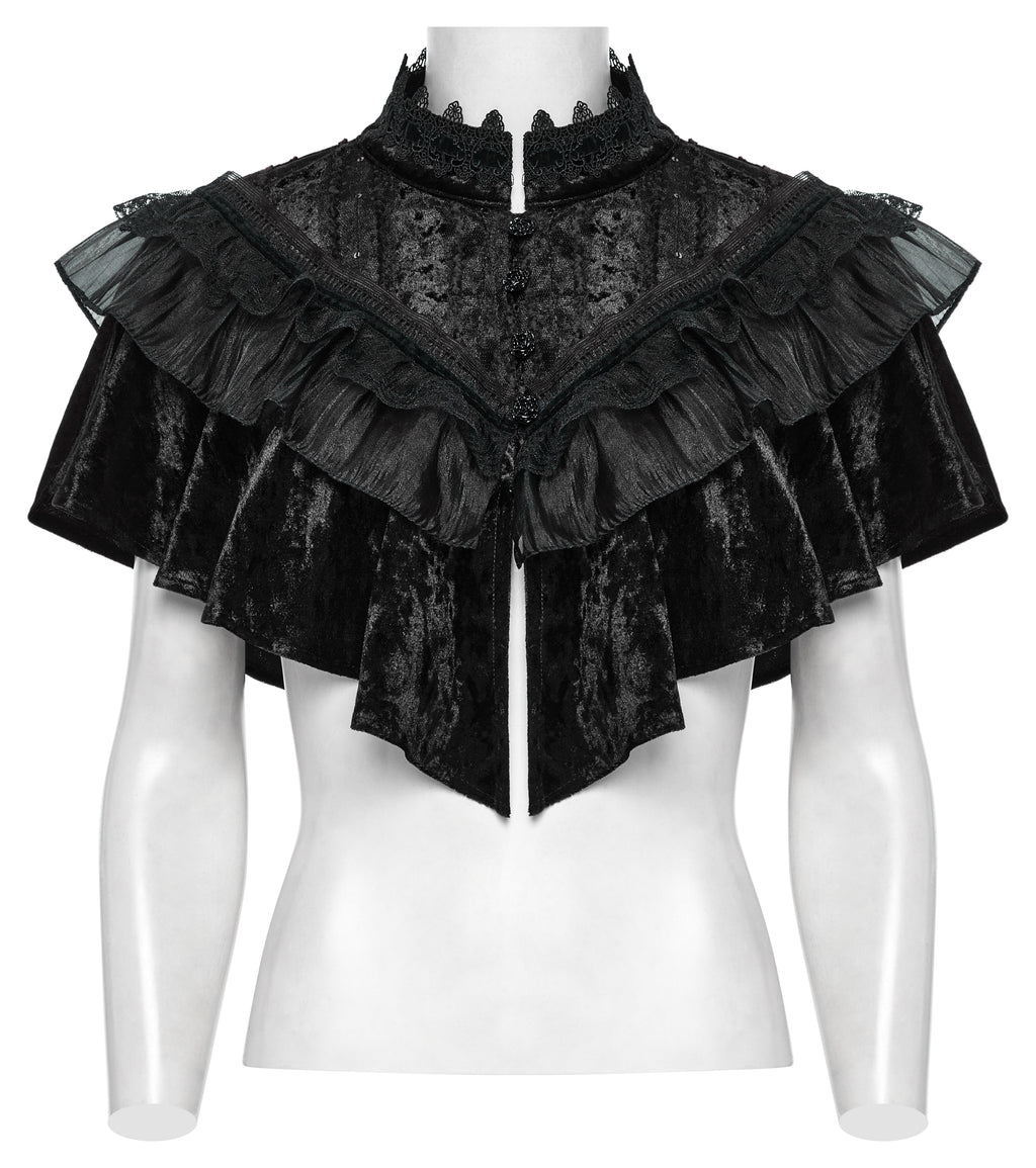 Punk Rave Elysia Velvet Ruffle Goth Shawl – Victorian Lace Collar Black