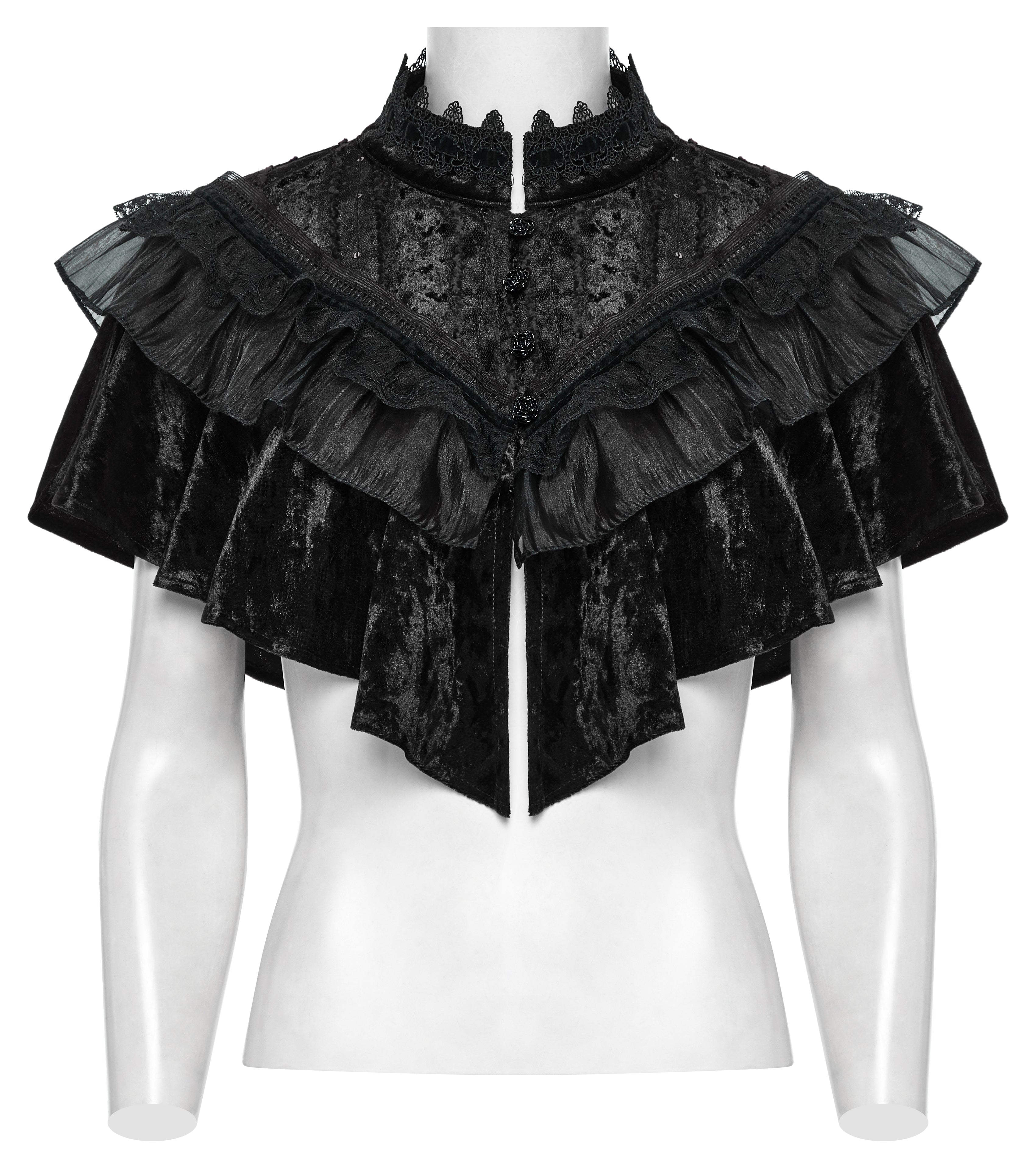 Punk Rave Elysia Velvet Ruffle Goth Shawl – Victorian Lace Collar Black