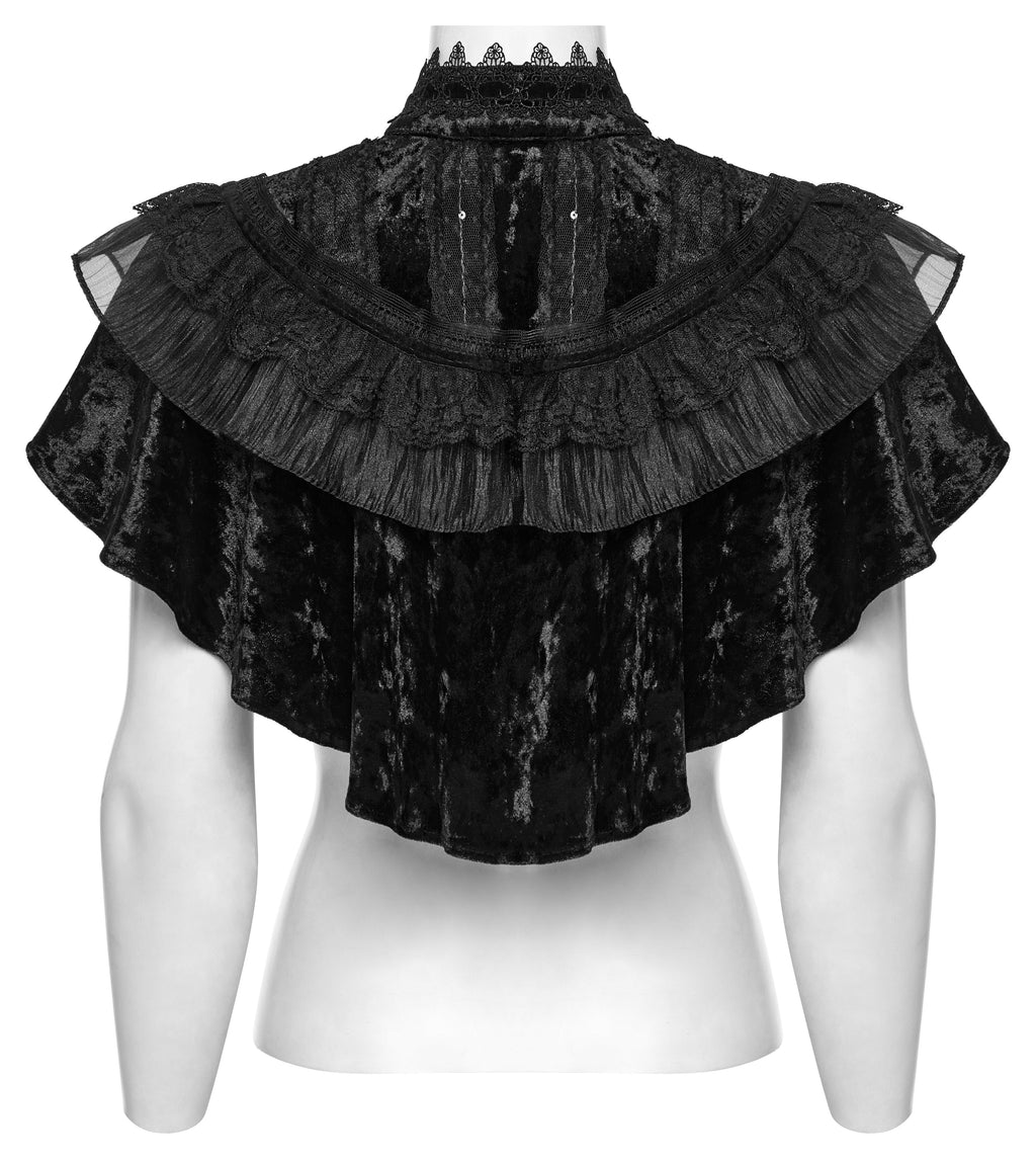 Punk Rave Elysia Velvet Ruffle Goth Shawl – Victorian Lace Collar Black