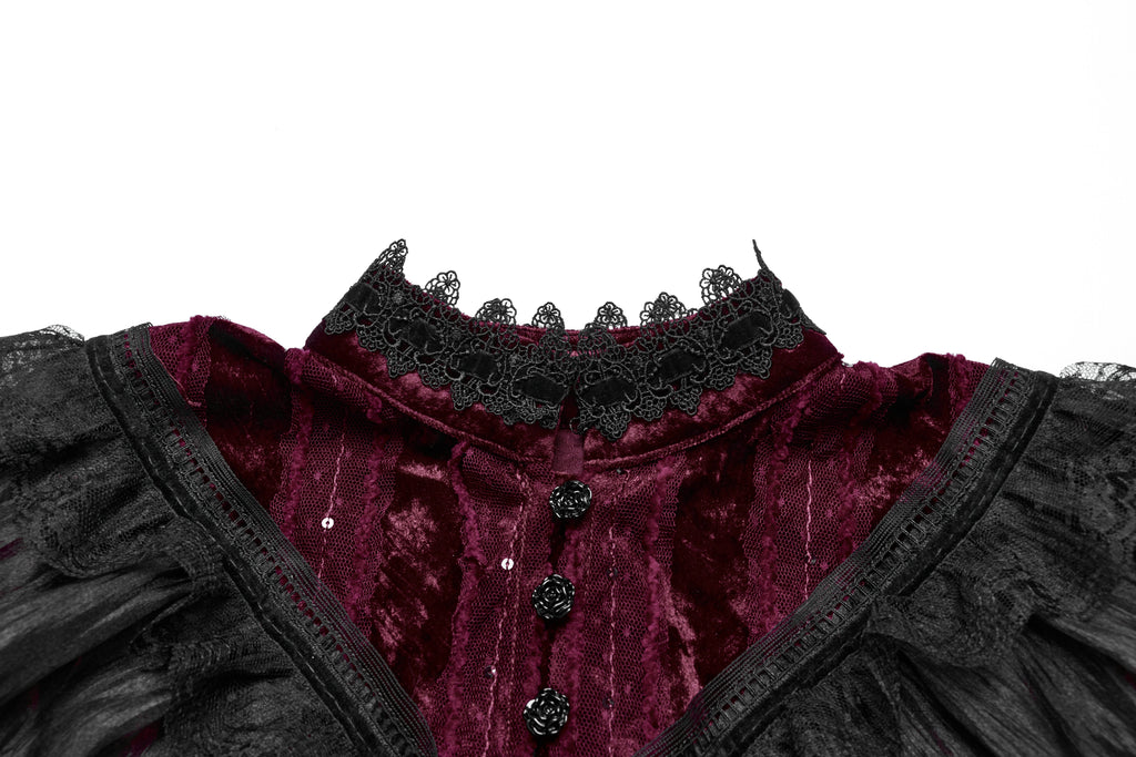 Punk Rave Elysia Velvet Ruffle Goth Shawl – Crimson Red & Black