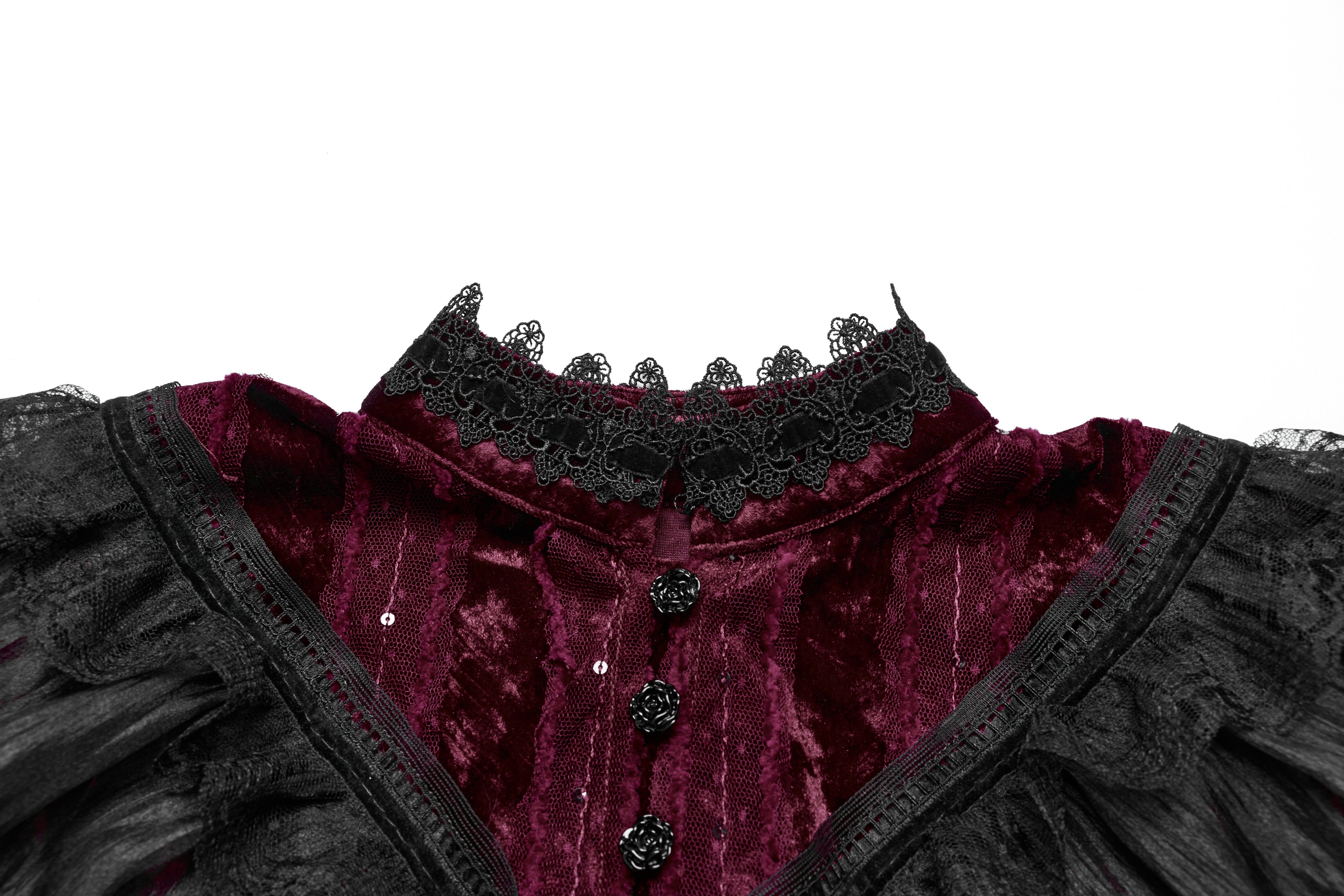 Punk Rave Elysia Velvet Ruffle Goth Shawl – Crimson Red & Black