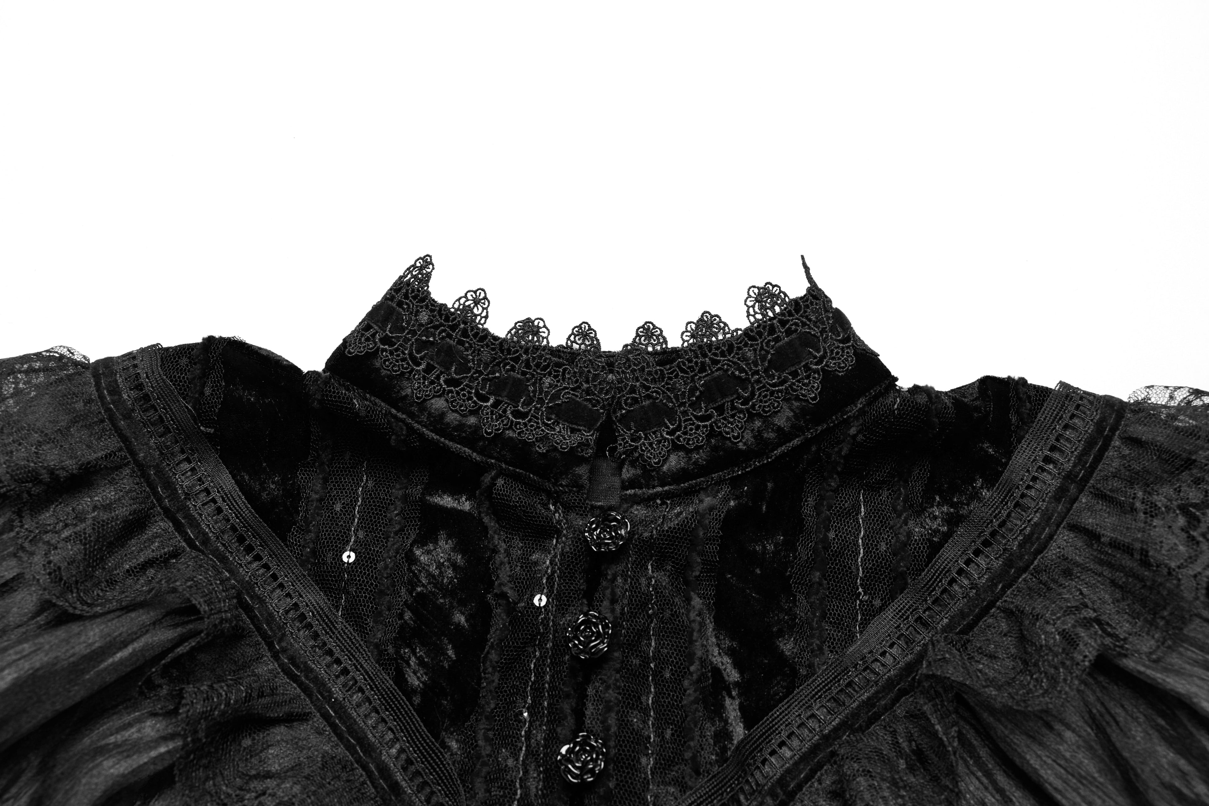 Punk Rave Elysia Velvet Ruffle Goth Shawl – Victorian Lace Collar Black