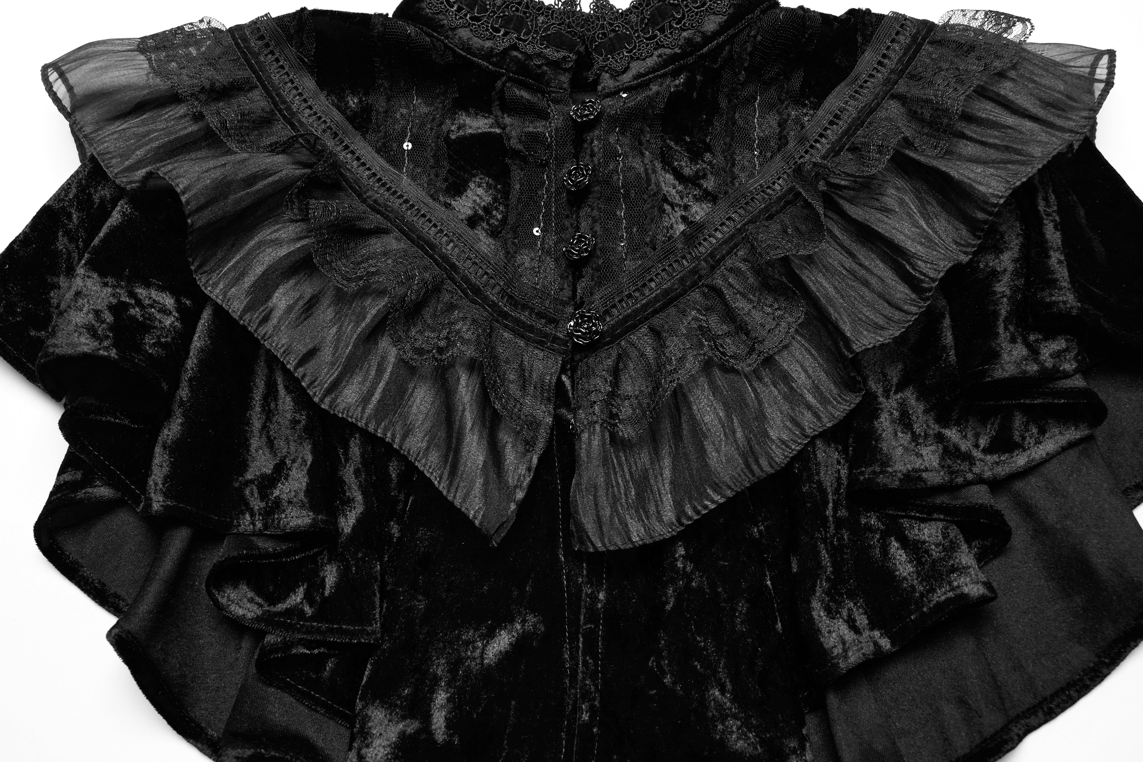 Punk Rave Elysia Velvet Ruffle Goth Shawl – Victorian Lace Collar Black